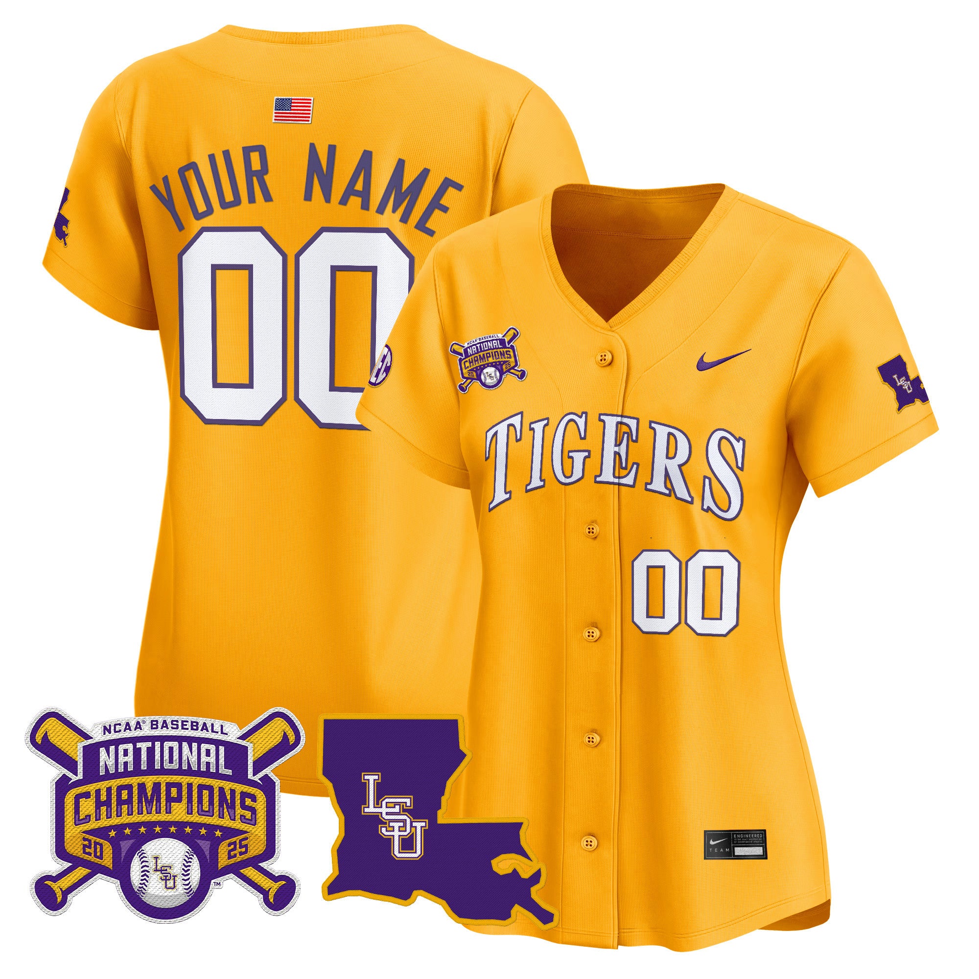 LSU Tigers 2025 College World Series Champions Vapor Premier Limited Custom Jersey - All Stitched - Women, Gold