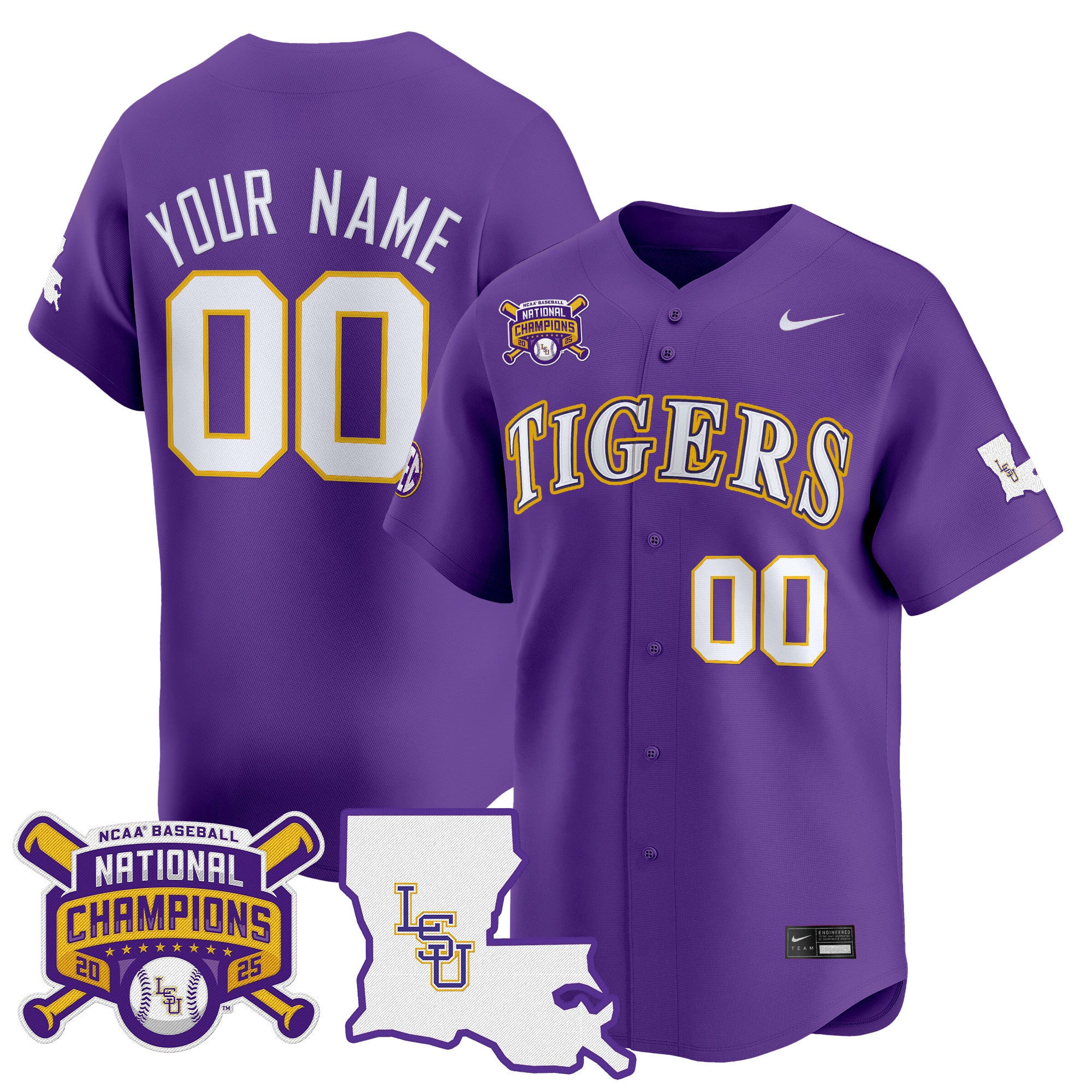 LSU Tigers 2025 College World Series Champions Vapor Premier Limited Custom Jersey - All Stitched