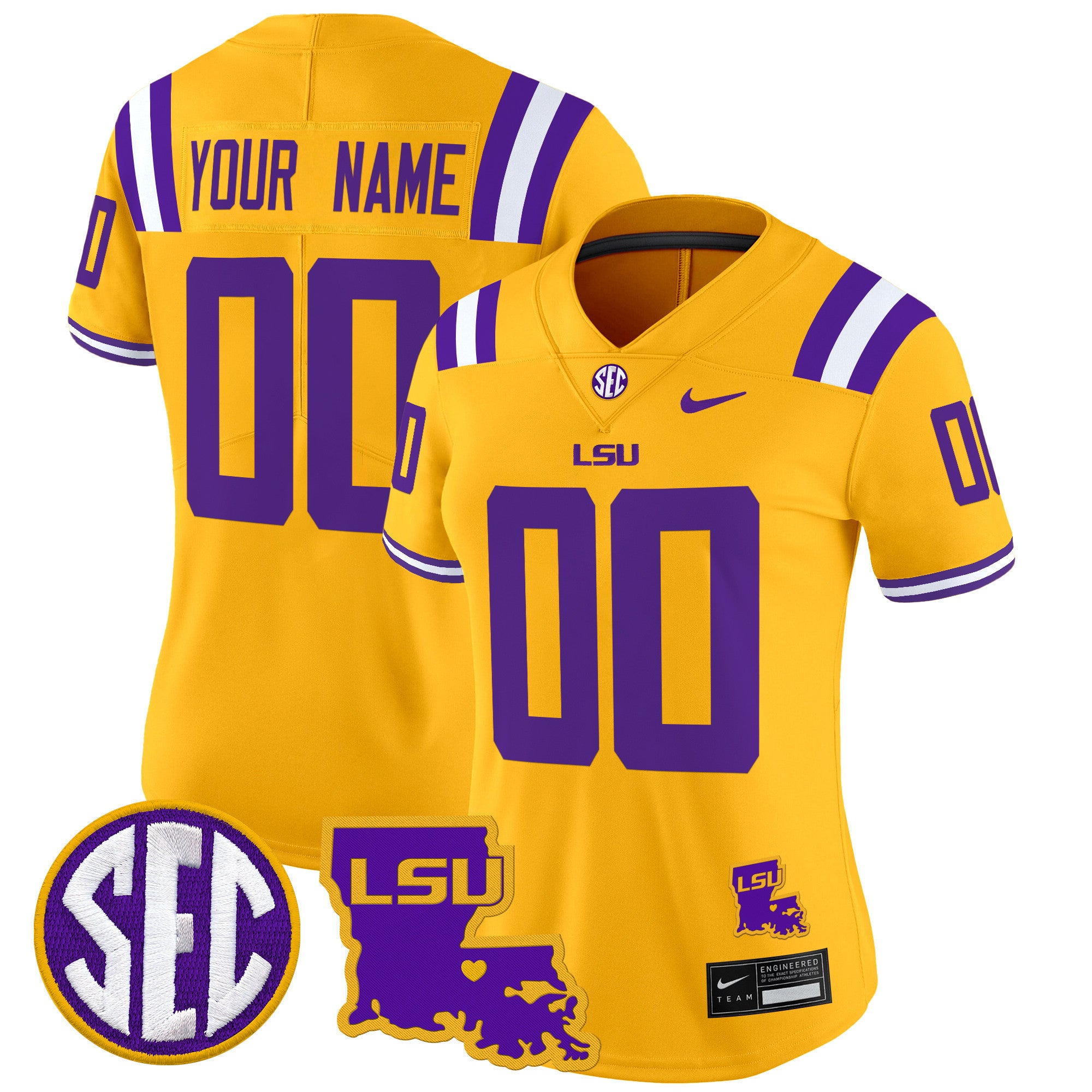 LSU Tigers 2025 Louisiana Patch Vapor Limited Custom Jersey - All Stitched - Women, Gold