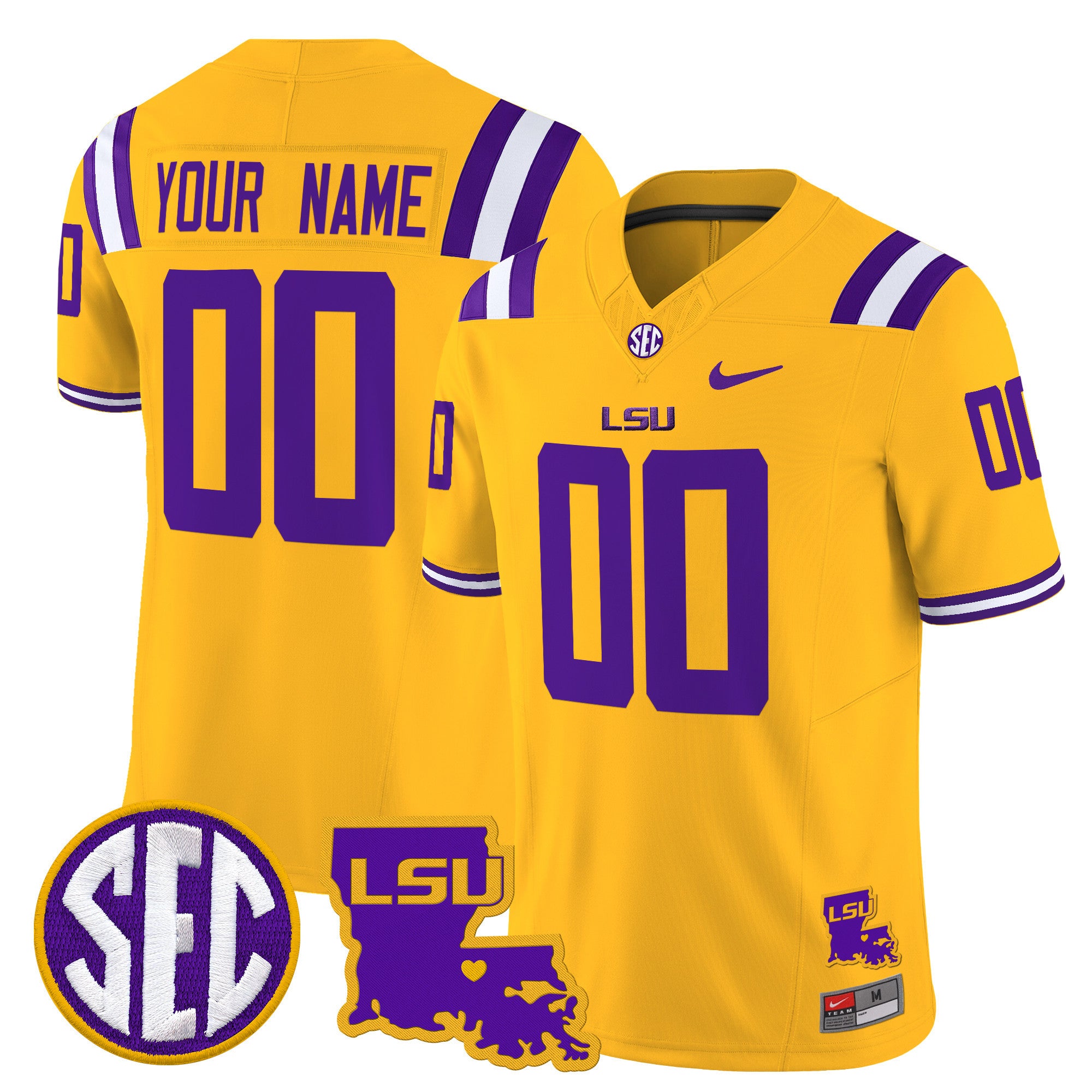 LSU Tigers 2025 Louisiana Patch Vapor Limited Custom Jersey - All Stitched - Men, Gold