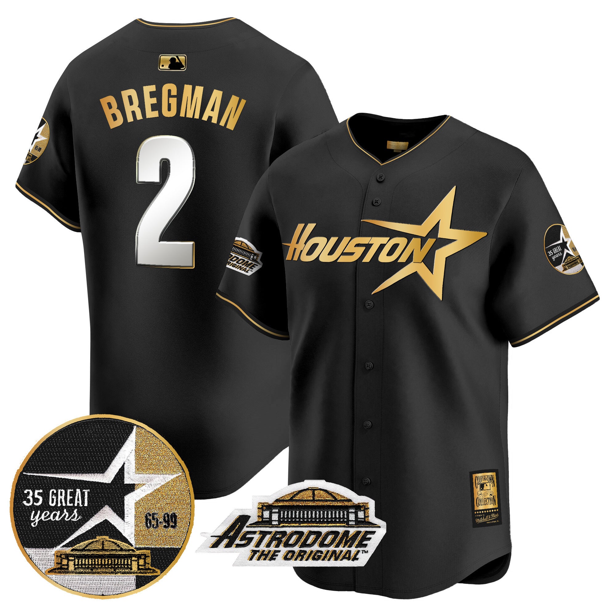 Men's Astros 1999 Throwback 35th & Astrodome Patch Vapor Premier Limited Jersey V2 - All Stitched - Black Gold, Alex Bregman