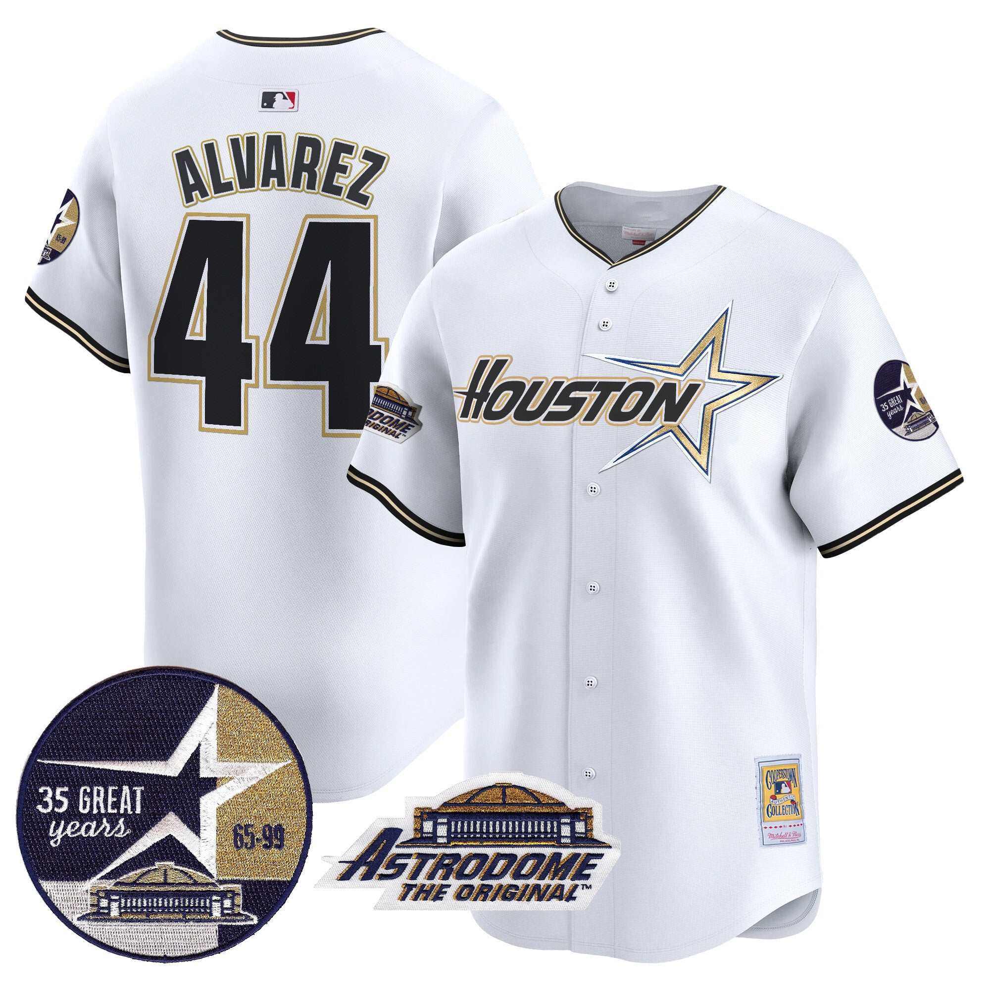 Men's Astros 1999 Throwback 35th & Astrodome Patch Vapor Premier Limited Jersey V2 - All Stitched - White, Yordan Álvarez