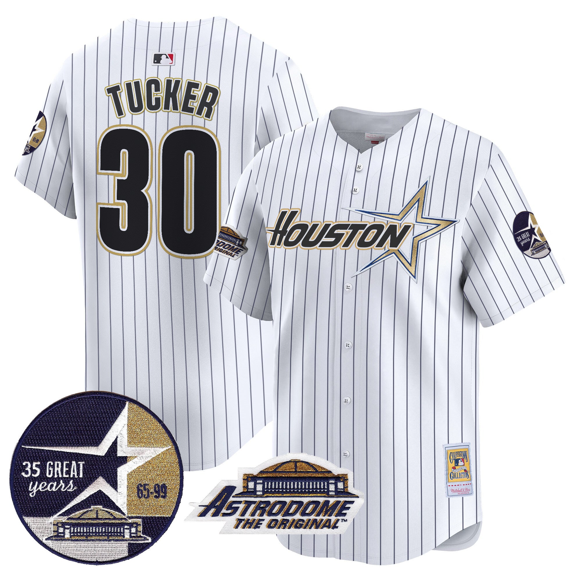 Men's Astros 1999 Throwback 35th & Astrodome Patch Vapor Premier Limited Jersey V2 - All Stitched - Pinstripe, Kyle Tucker