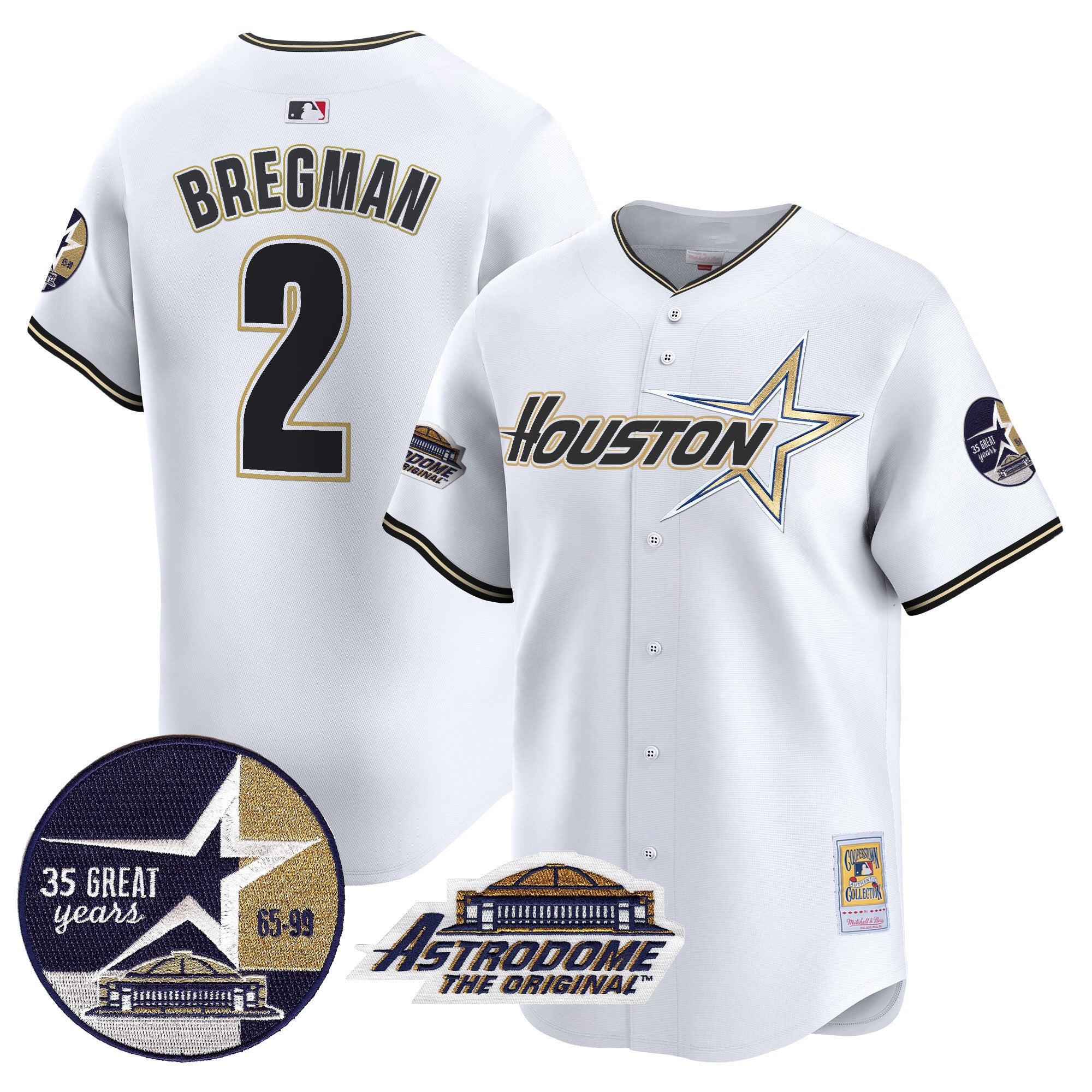 Men's Astros 1999 Throwback 35th & Astrodome Patch Vapor Premier Limited Jersey V2 - All Stitched - White, Alex Bregman