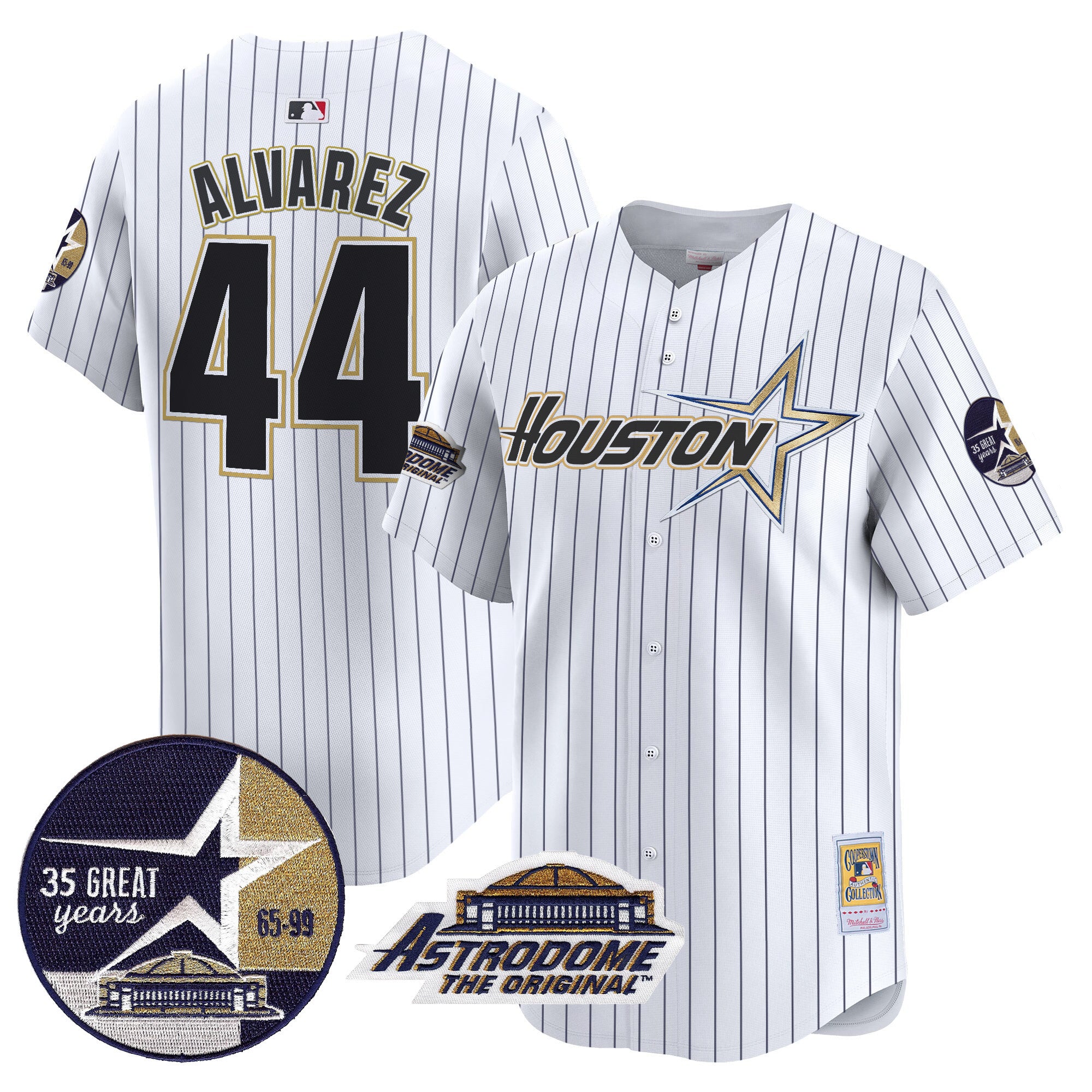 Men's Astros 1999 Throwback 35th & Astrodome Patch Vapor Premier Limited Jersey V2 - All Stitched - Pinstripe, Yordan Álvarez