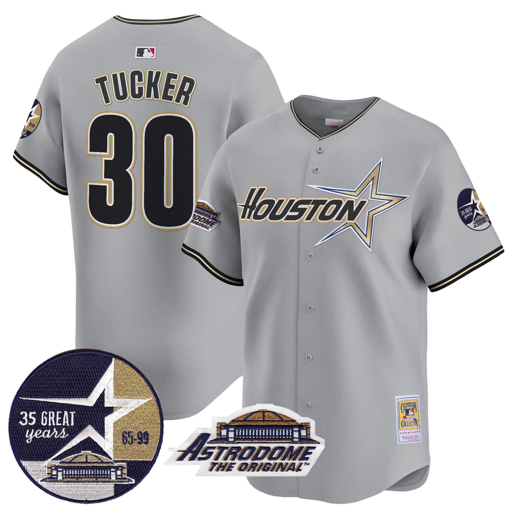 Men's Astros 1999 Throwback 35th & Astrodome Patch Vapor Premier Limited Jersey V2 - All Stitched - Gray, Kyle Tucker