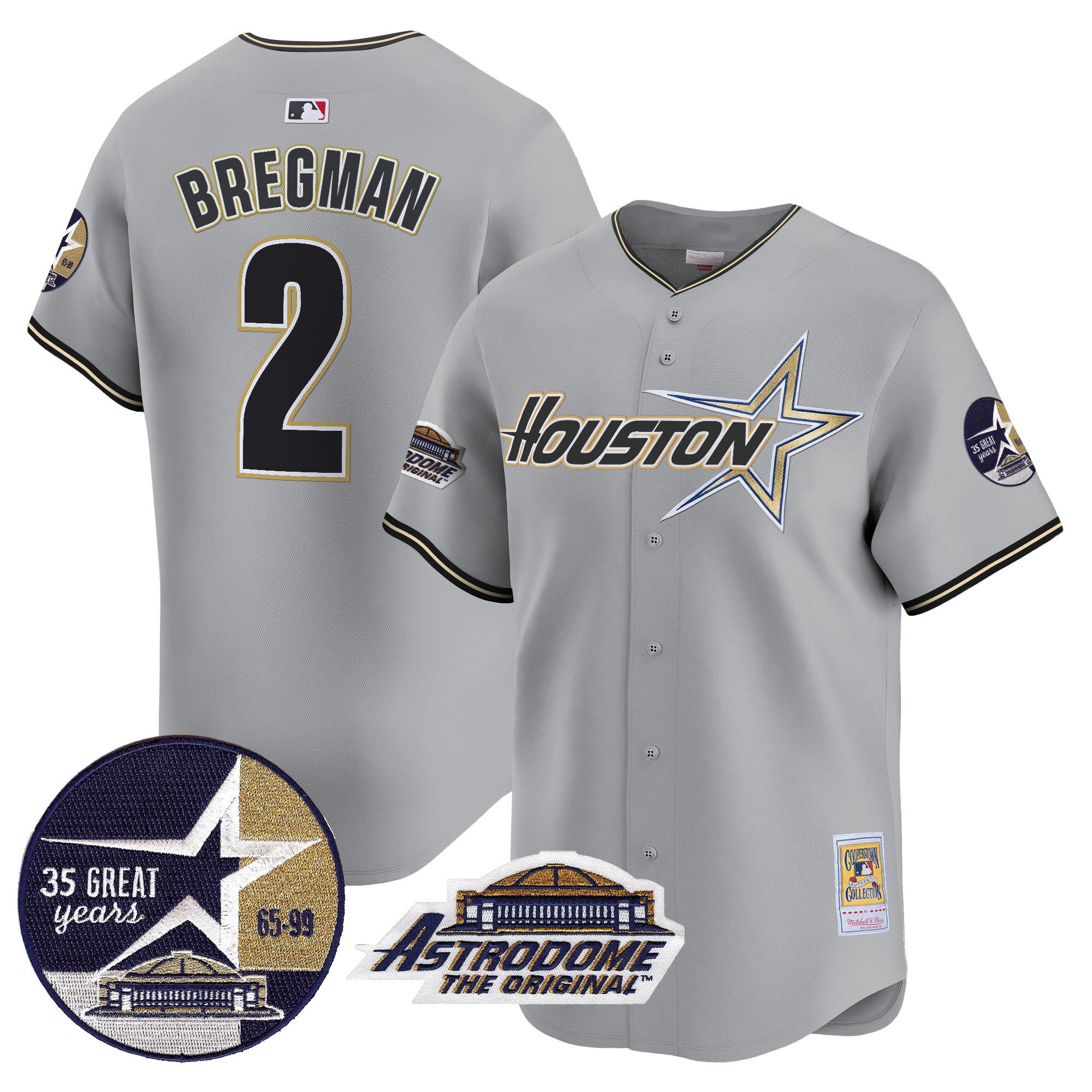 Men's Astros 1999 Throwback 35th & Astrodome Patch Vapor Premier Limited Jersey V2 - All Stitched - Gray, Alex Bregman