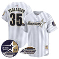 Men's Astros 1999 Throwback 35th & Astrodome Patch Vapor Premier Limited Jersey V2 - All Stitched - Pinstripe, Justin Verlander
