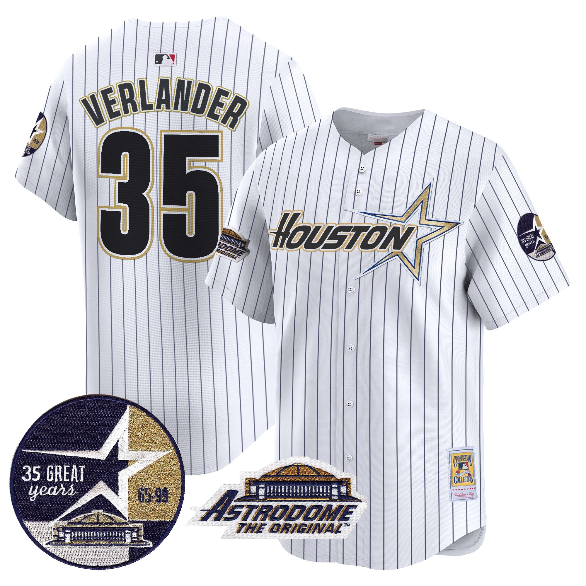 Men's Astros 1999 Throwback 35th & Astrodome Patch Vapor Premier Limited Jersey V2 - All Stitched - Pinstripe, Justin Verlander