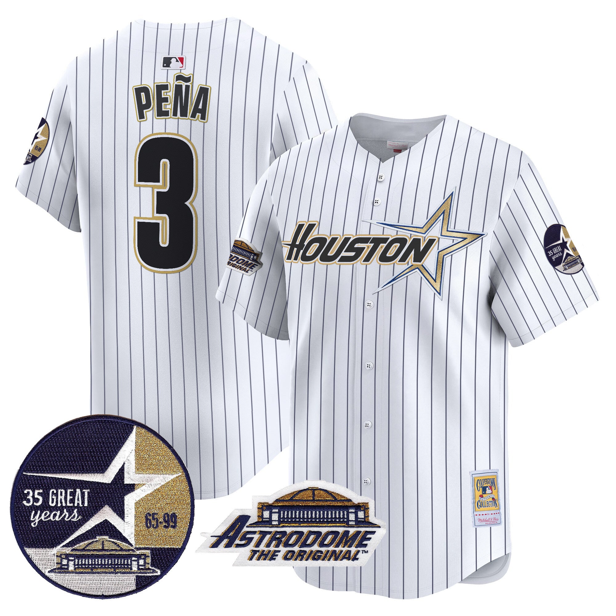 Men's Astros 1999 Throwback 35th & Astrodome Patch Vapor Premier Limited Jersey V2 - All Stitched - Pinstripe, Jeremy Pena