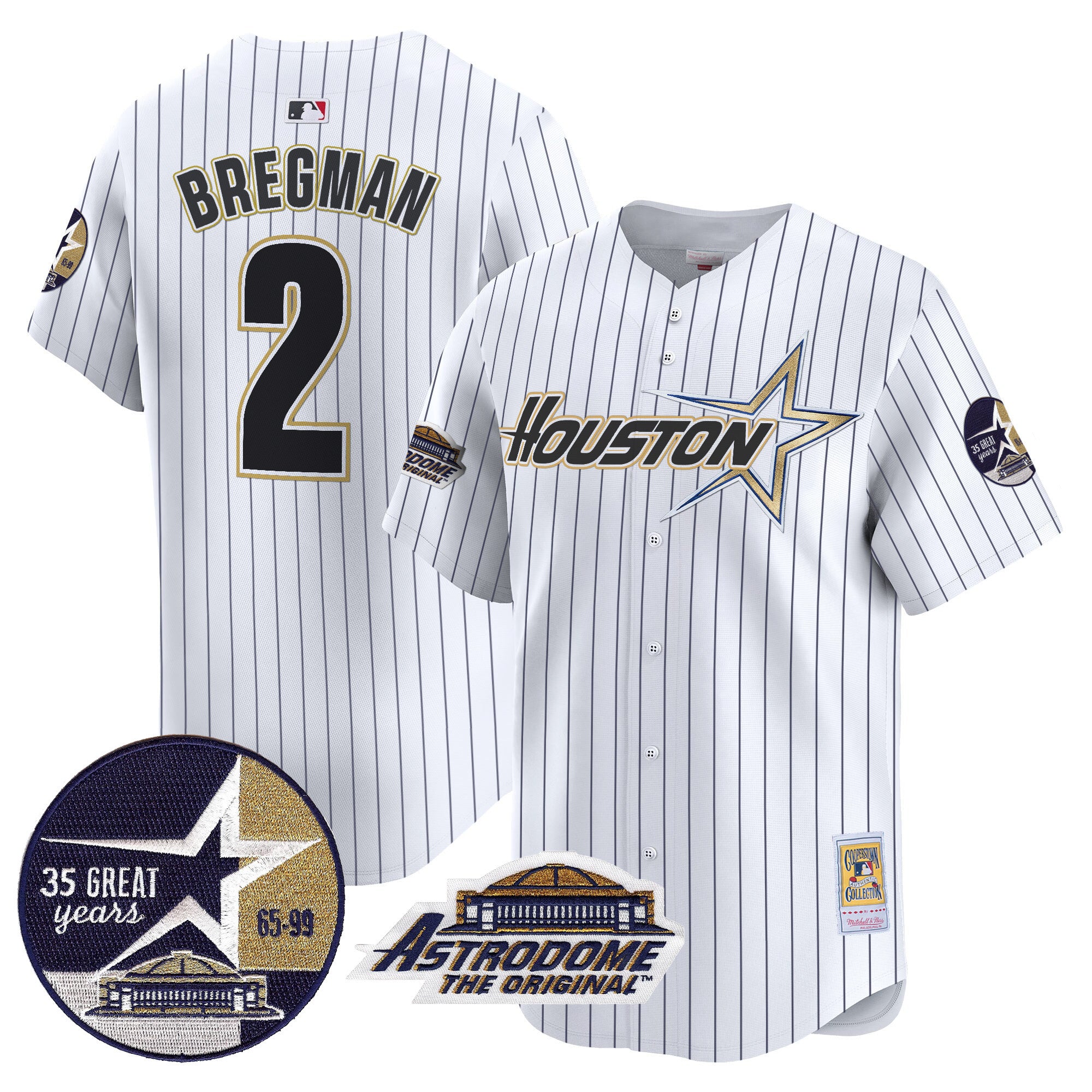 Men's Astros 1999 Throwback 35th & Astrodome Patch Vapor Premier Limited Jersey V2 - All Stitched - Pinstripe, Alex Bregman