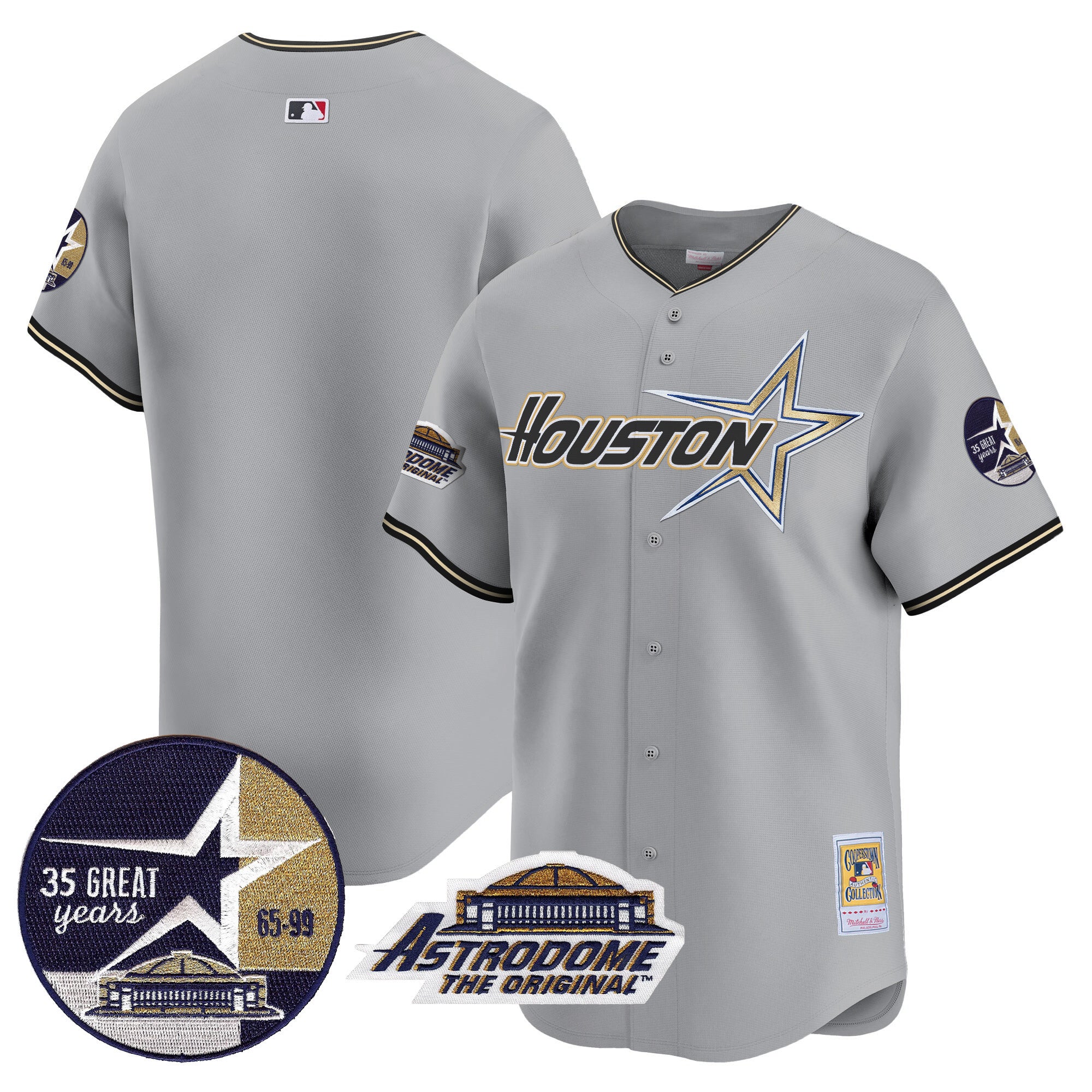 Men's Astros 1999 Throwback 35th & Astrodome Patch Vapor Premier Limited Jersey V2 - All Stitched - Gray, Team