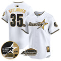 Men's Astros 1999 Throwback 35th & Astrodome Patch Vapor Premier Limited Jersey V2 - All Stitched - White Gold, Justin Verlander