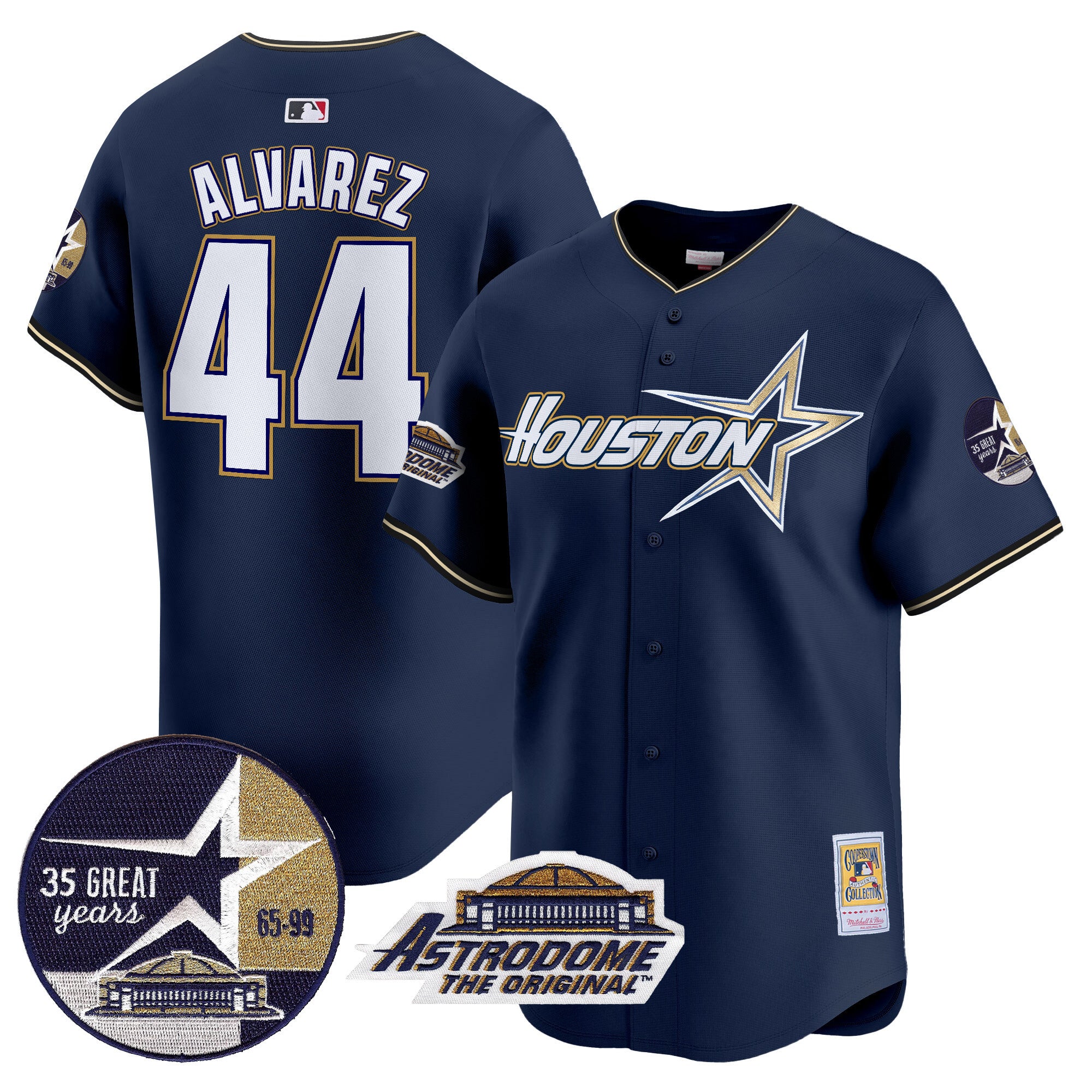 Men's Astros 1999 Throwback 35th & Astrodome Patch Vapor Premier Limited Jersey V2 - All Stitched - Navy, Yordan Álvarez