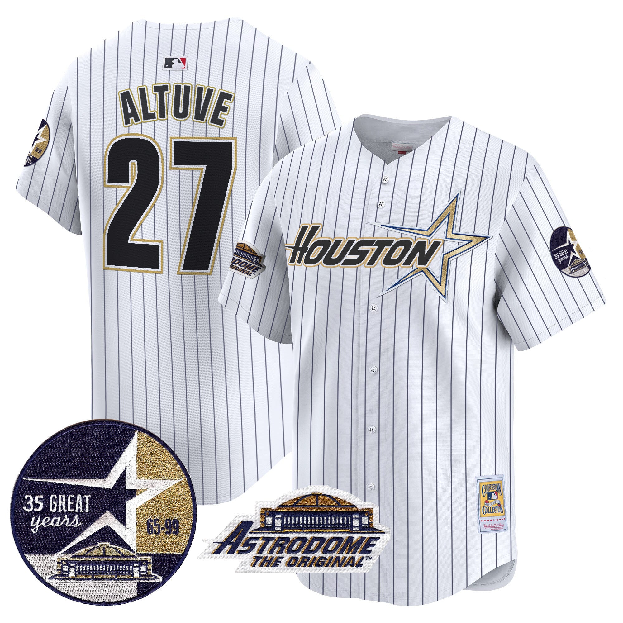 Men's Astros 1999 Throwback 35th & Astrodome Patch Vapor Premier Limited Jersey V2 - All Stitched - Pinstripe, José Altuve