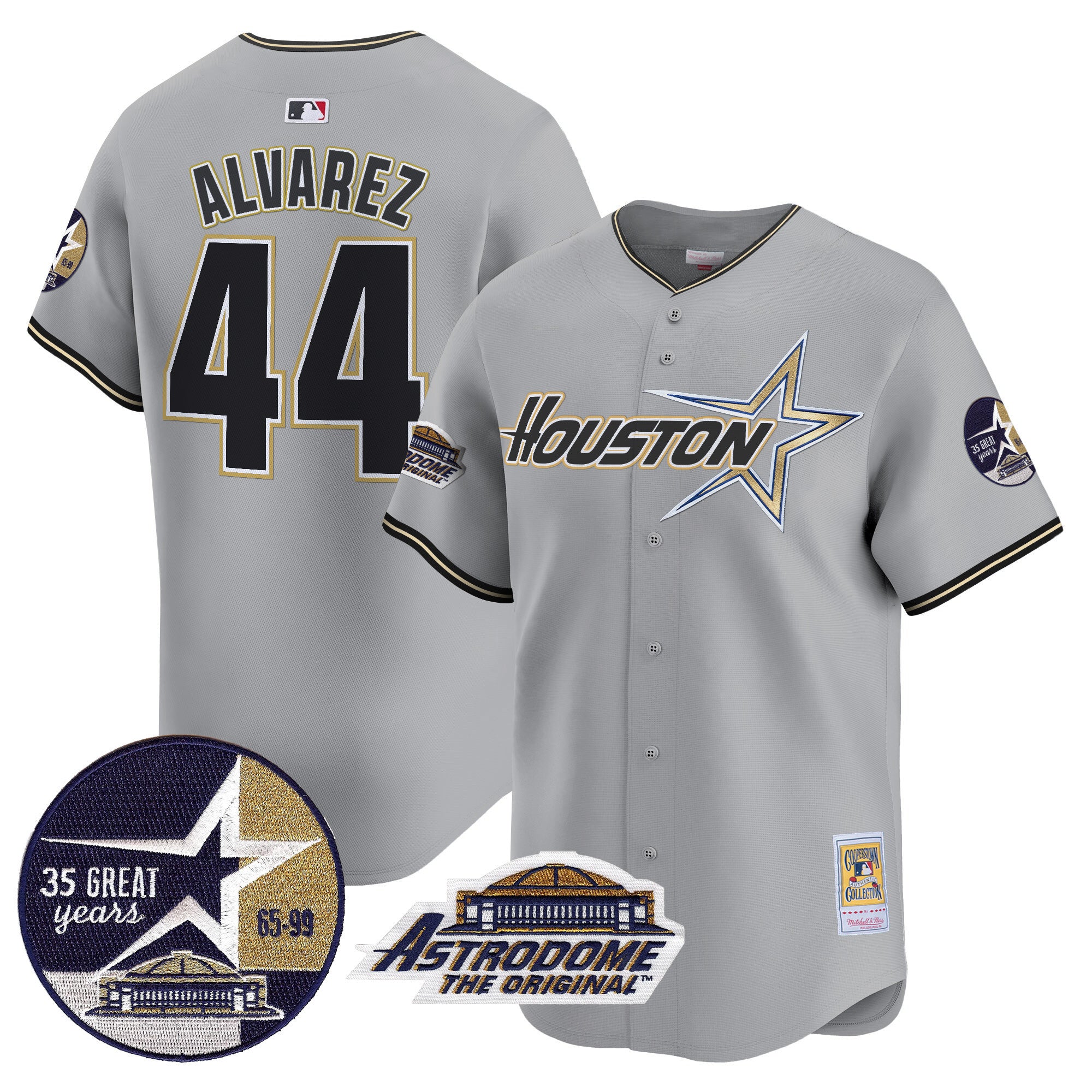 Men's Astros 1999 Throwback 35th & Astrodome Patch Vapor Premier Limited Jersey V2 - All Stitched - Gray, Yordan Álvarez