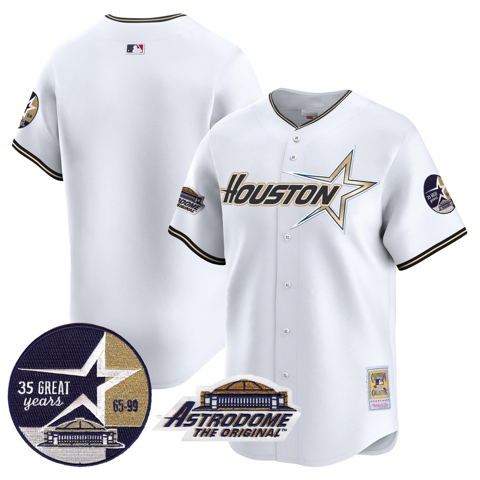 Men's Astros 1999 Throwback 35th & Astrodome Patch Vapor Premier Limited Jersey V2 - All Stitched - White, Team
