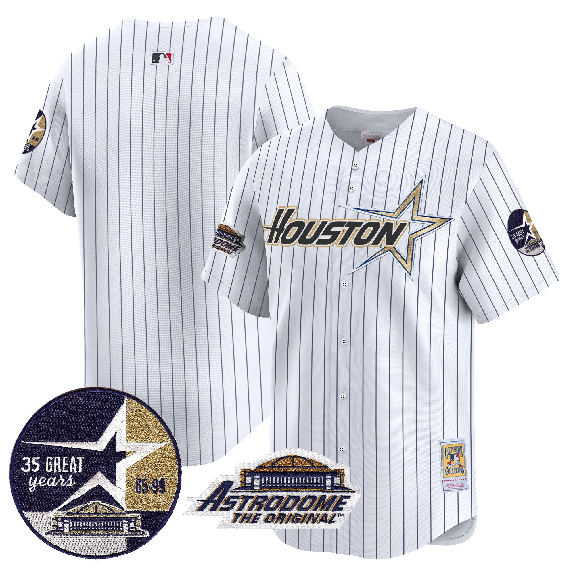 Men's Astros 1999 Throwback 35th & Astrodome Patch Vapor Premier Limited Jersey V2 - All Stitched - Pinstripe, Team