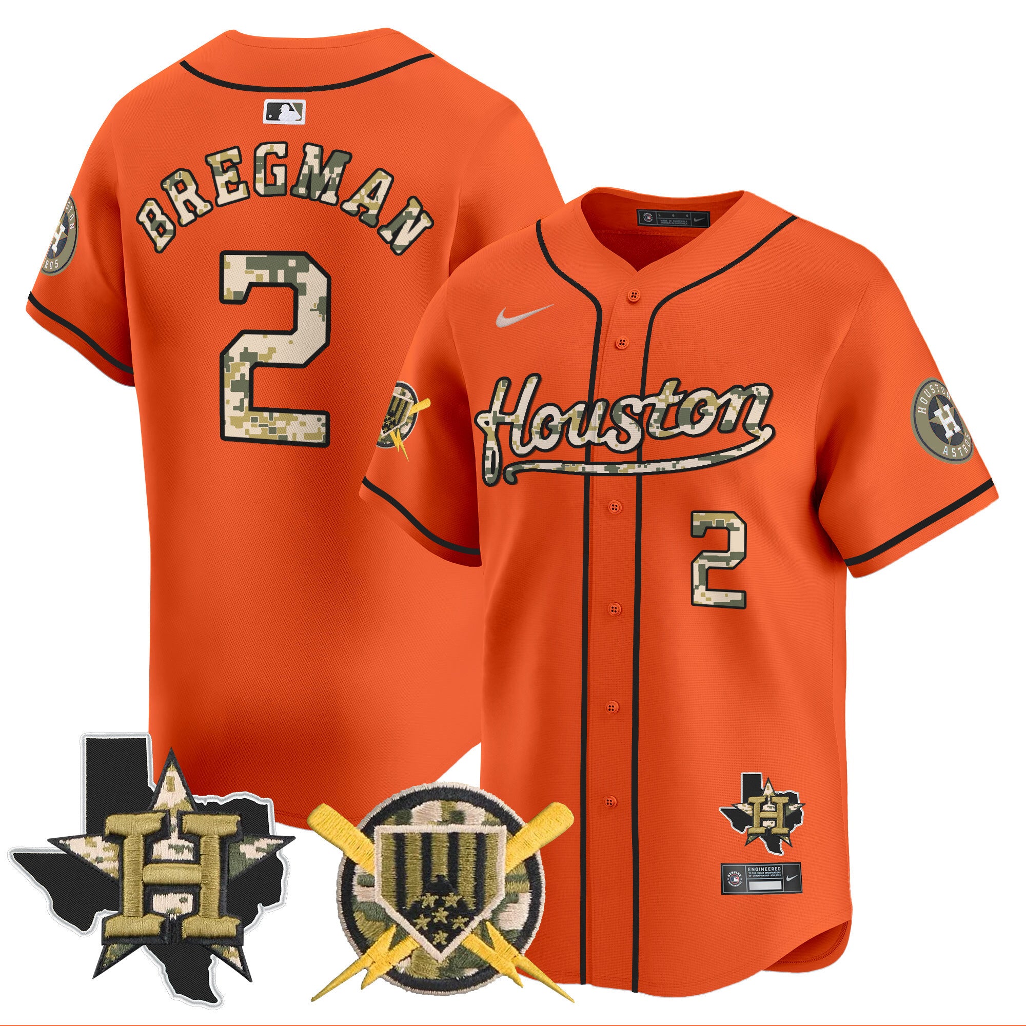 Men's Astros Armed Forces Day Vapor Premier Limited Jersey - All Stitched - Orange, Alex Bregman