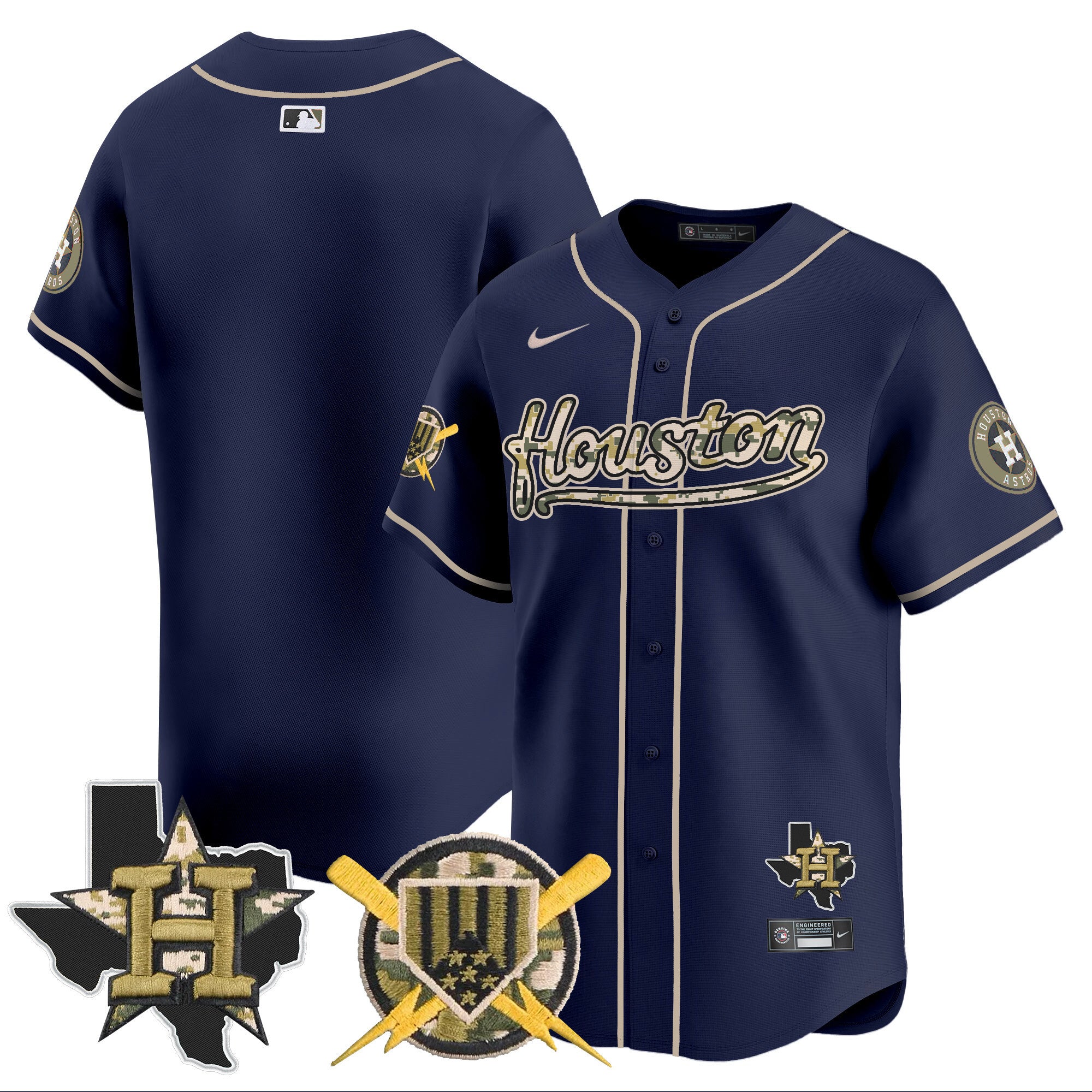 Men's Astros Armed Forces Day Vapor Premier Limited Jersey - All Stitched - Navy, Team