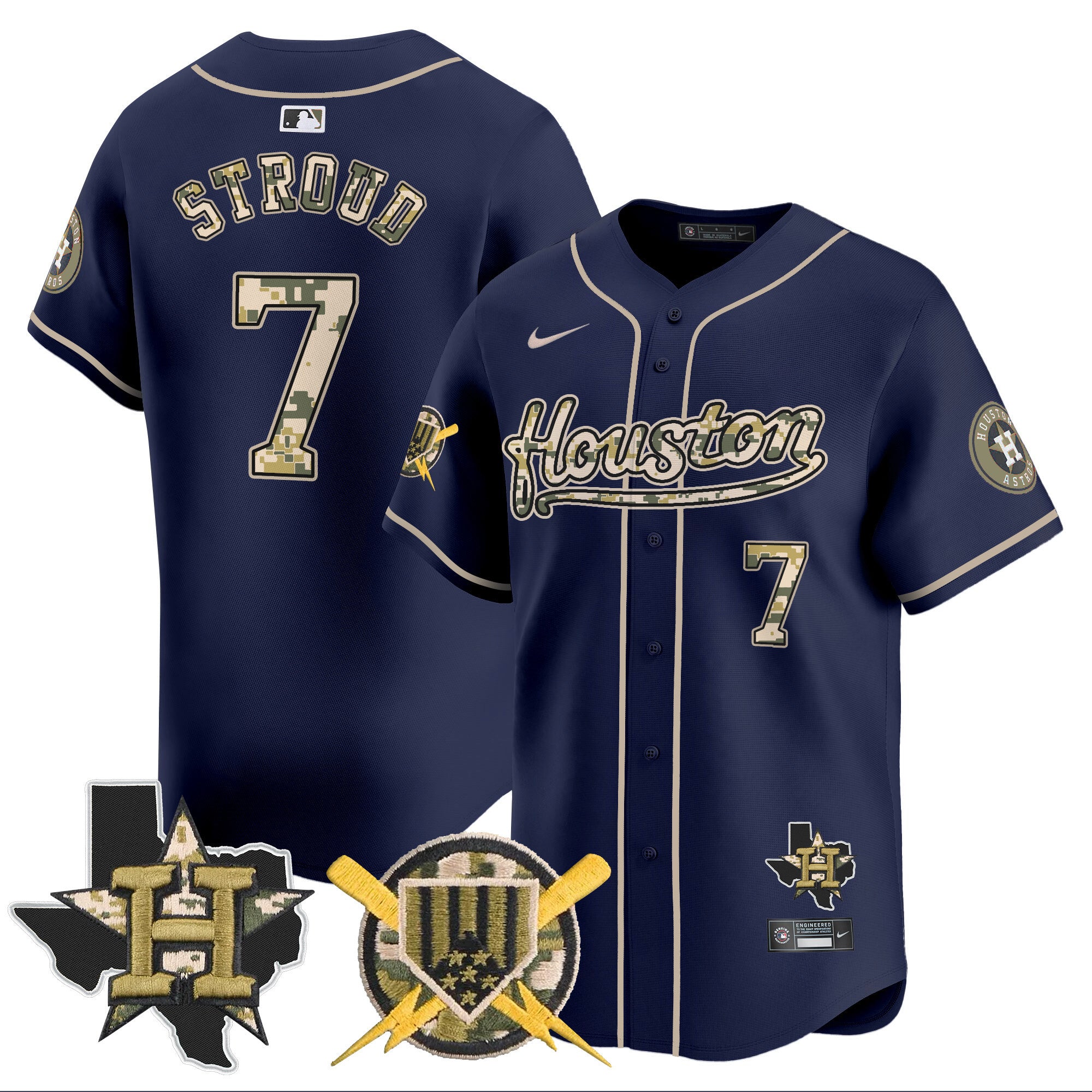 Men's Astros Armed Forces Day Vapor Premier Limited Jersey - All Stitched - Navy, CJ Stroud