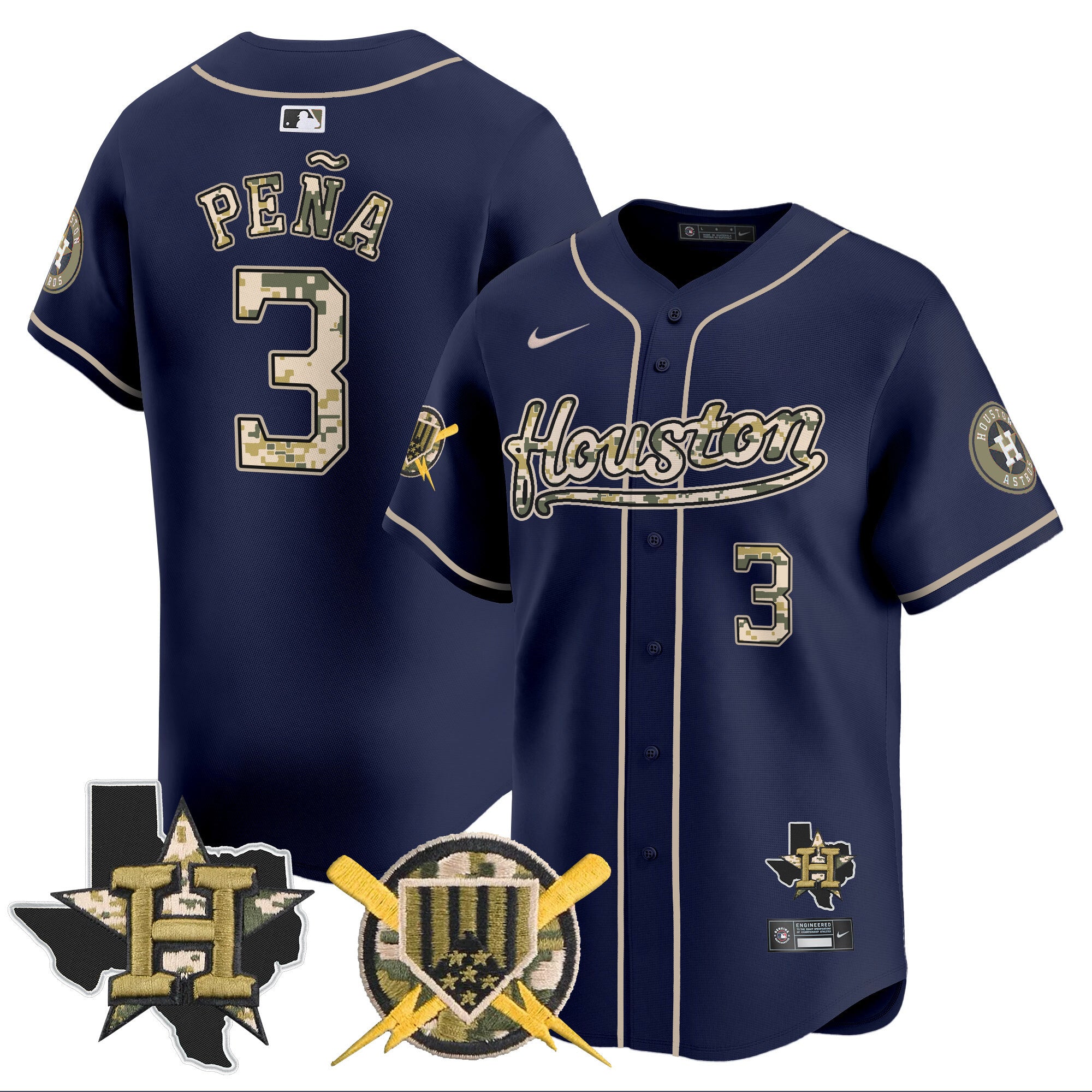 Men's Astros Armed Forces Day Vapor Premier Limited Jersey - All Stitched - Navy, Jeremy Pena