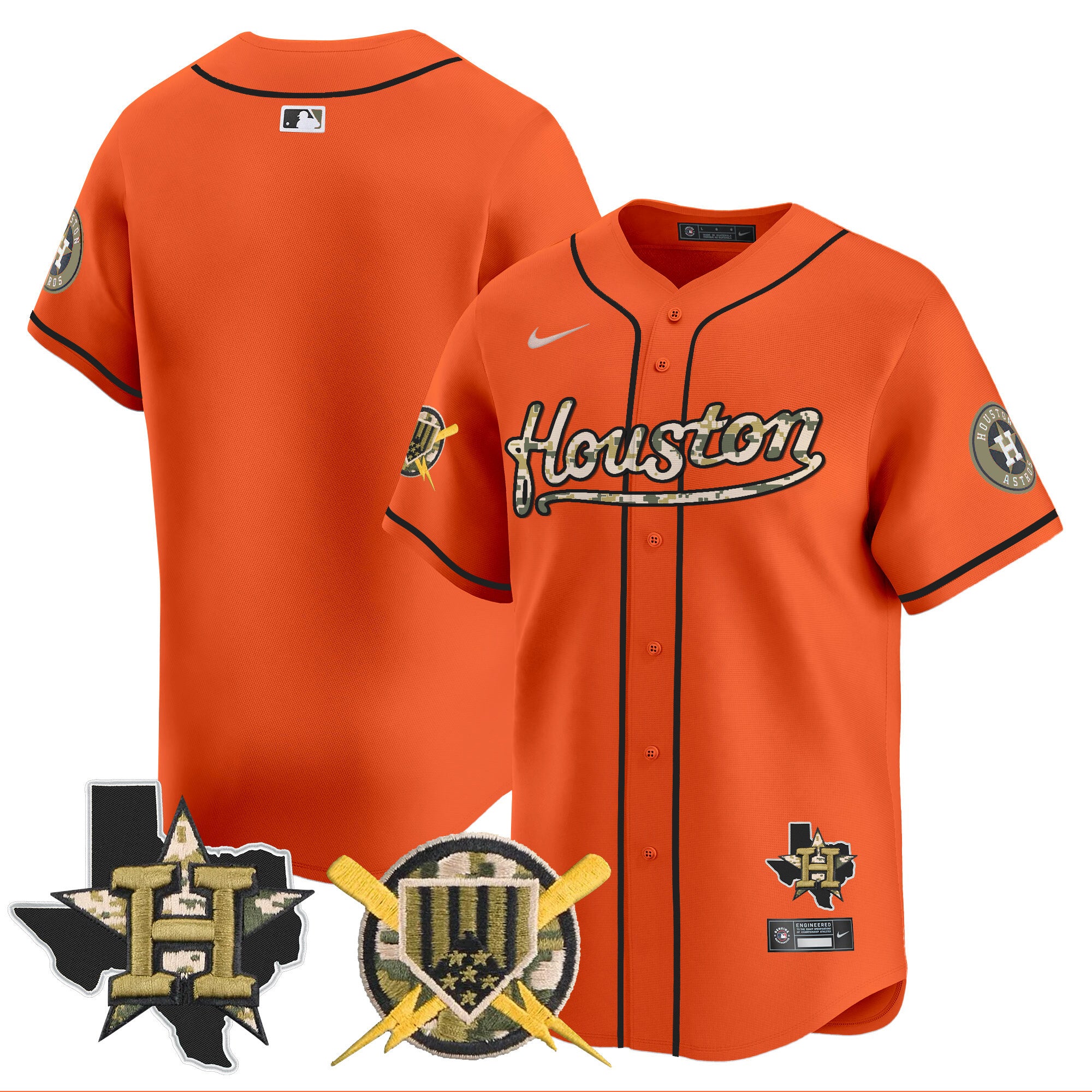 Men's Astros Armed Forces Day Vapor Premier Limited Jersey - All Stitched - Orange, Team