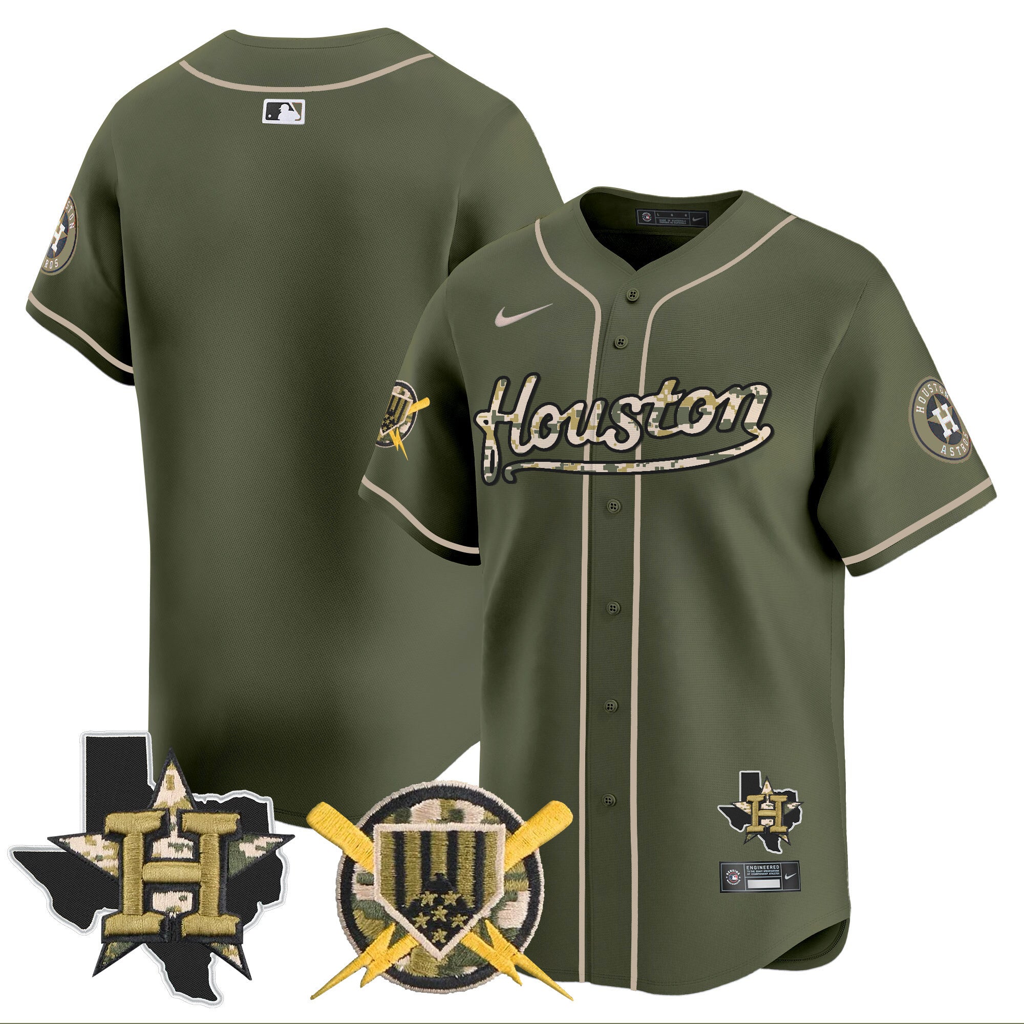 Men's Astros Armed Forces Day Vapor Premier Limited Jersey - All Stitched - Green, Team