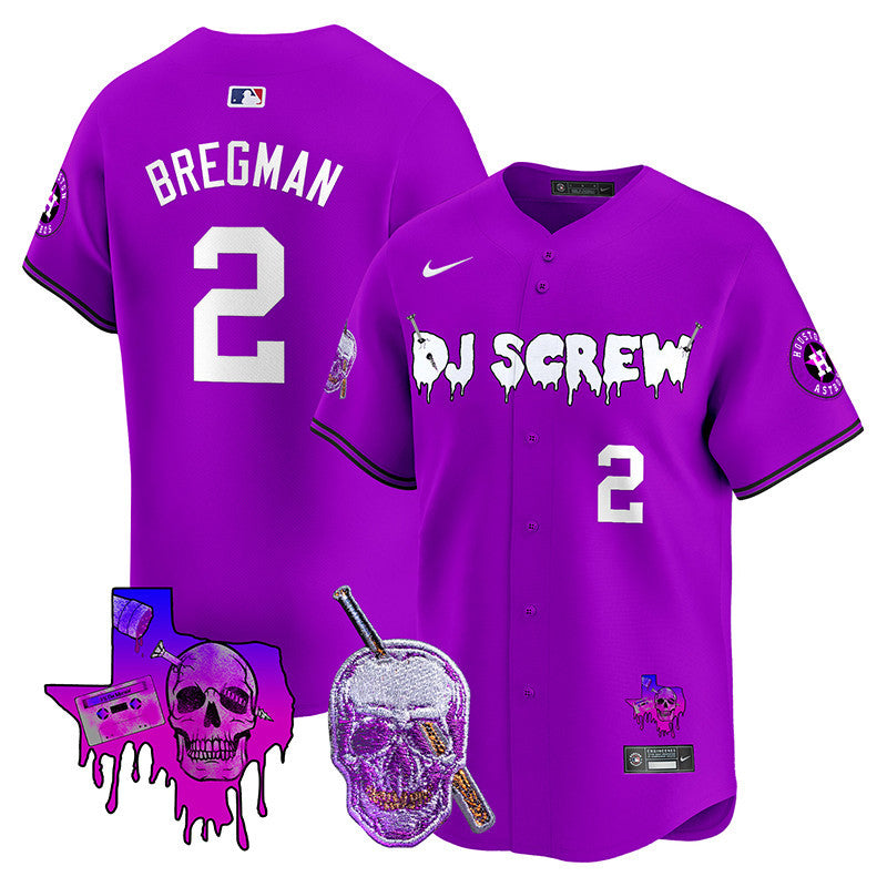 Men's Astros DJ Screw 2024 Vapor Premier Limited Jersey - All Stitched - Purple, Alex Bregman