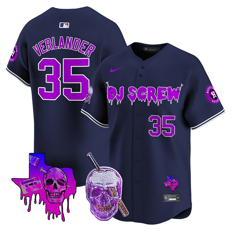 Men's Astros DJ Screw 2024 Vapor Premier Limited Jersey - All Stitched - Navy, Justin Verlander