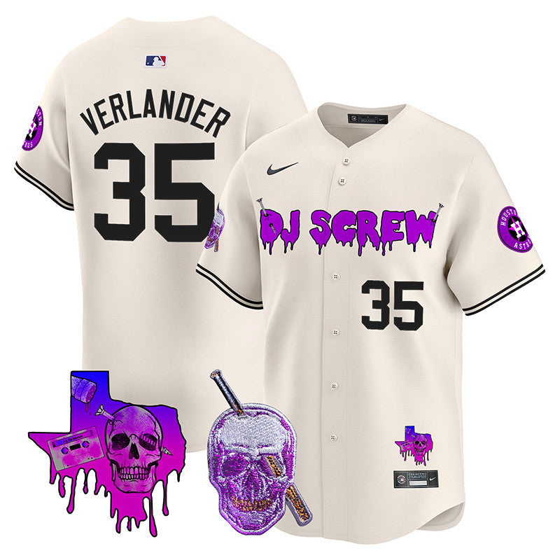 Men's Astros DJ Screw 2024 Vapor Premier Limited Jersey - All Stitched - Cream, Justin Verlander