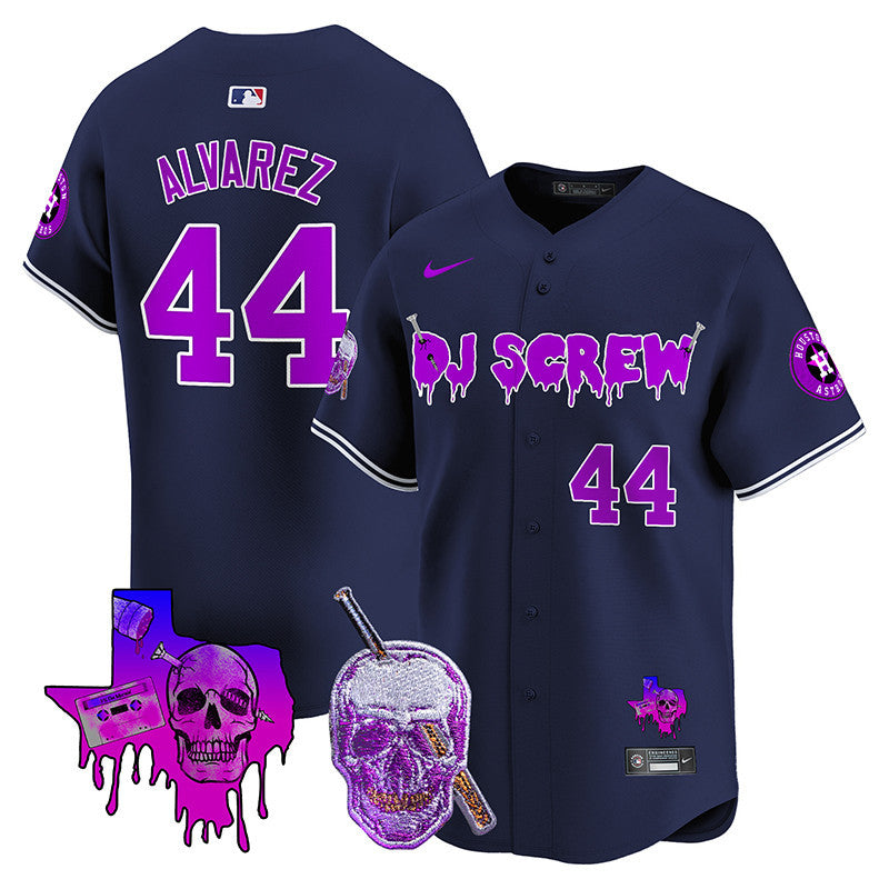 Men's Astros DJ Screw 2024 Vapor Premier Limited Jersey - All Stitched - Navy, Yordan Álvarez