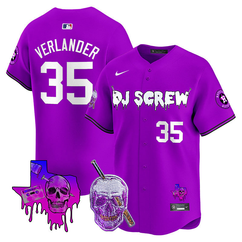 Men's Astros DJ Screw 2024 Vapor Premier Limited Jersey - All Stitched - Purple, Justin Verlander