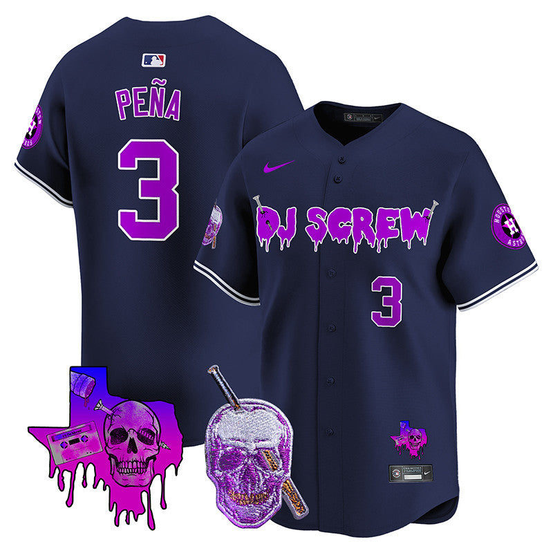 Men's Astros DJ Screw 2024 Vapor Premier Limited Jersey - All Stitched - Navy, Jeremy Pena
