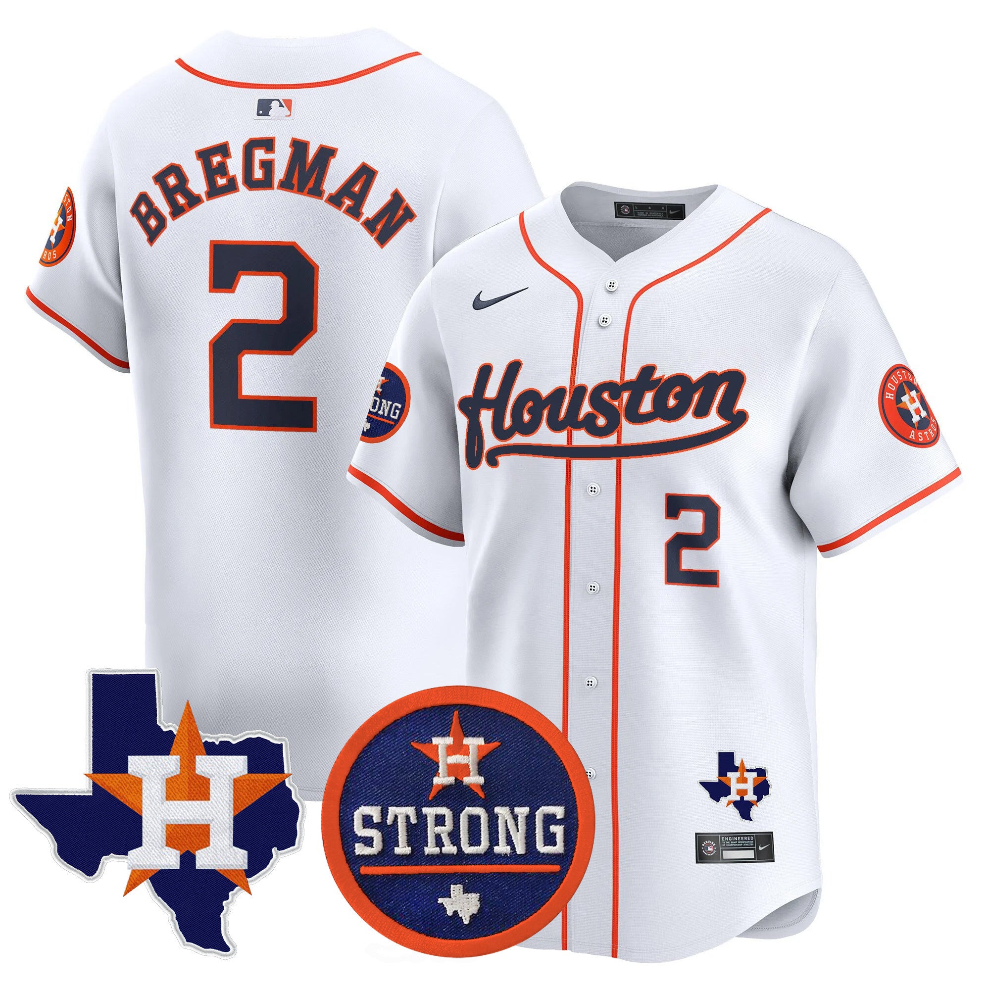 Men's Astros "Houston Strong" Patch Vapor Premier Limited Jersey - All Stitched - Home, Alex Bregman