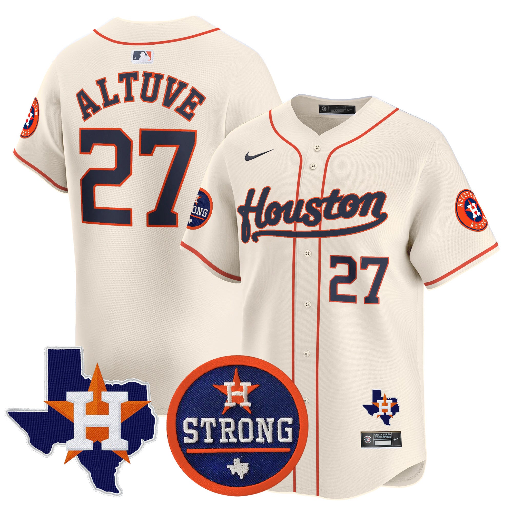 Men's Astros "Houston Strong" Patch Vapor Premier Limited Jersey - All Stitched - Cream, José Altuve