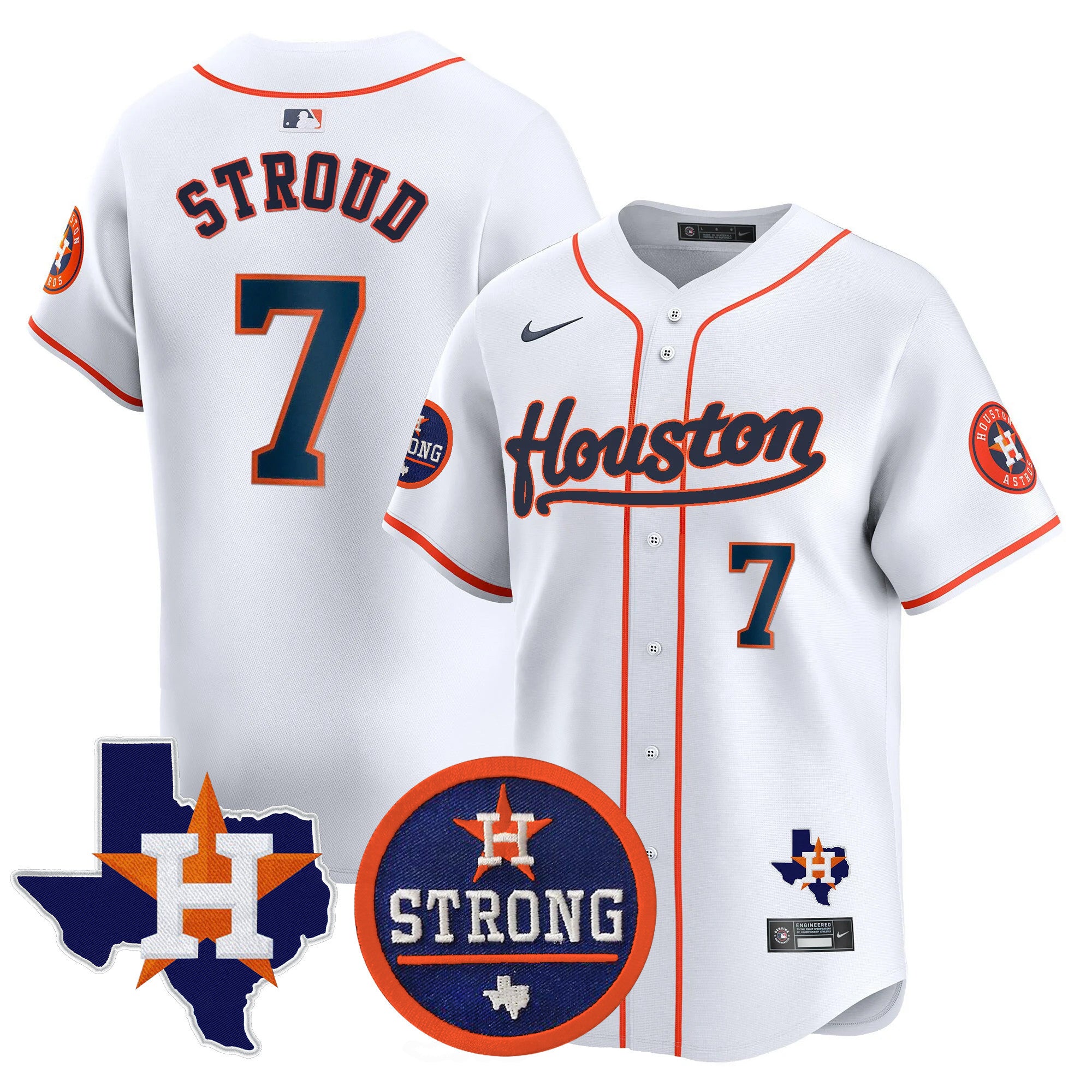 Men's Astros "Houston Strong" Patch Vapor Premier Limited Jersey - All Stitched - Home, CJ Stroud