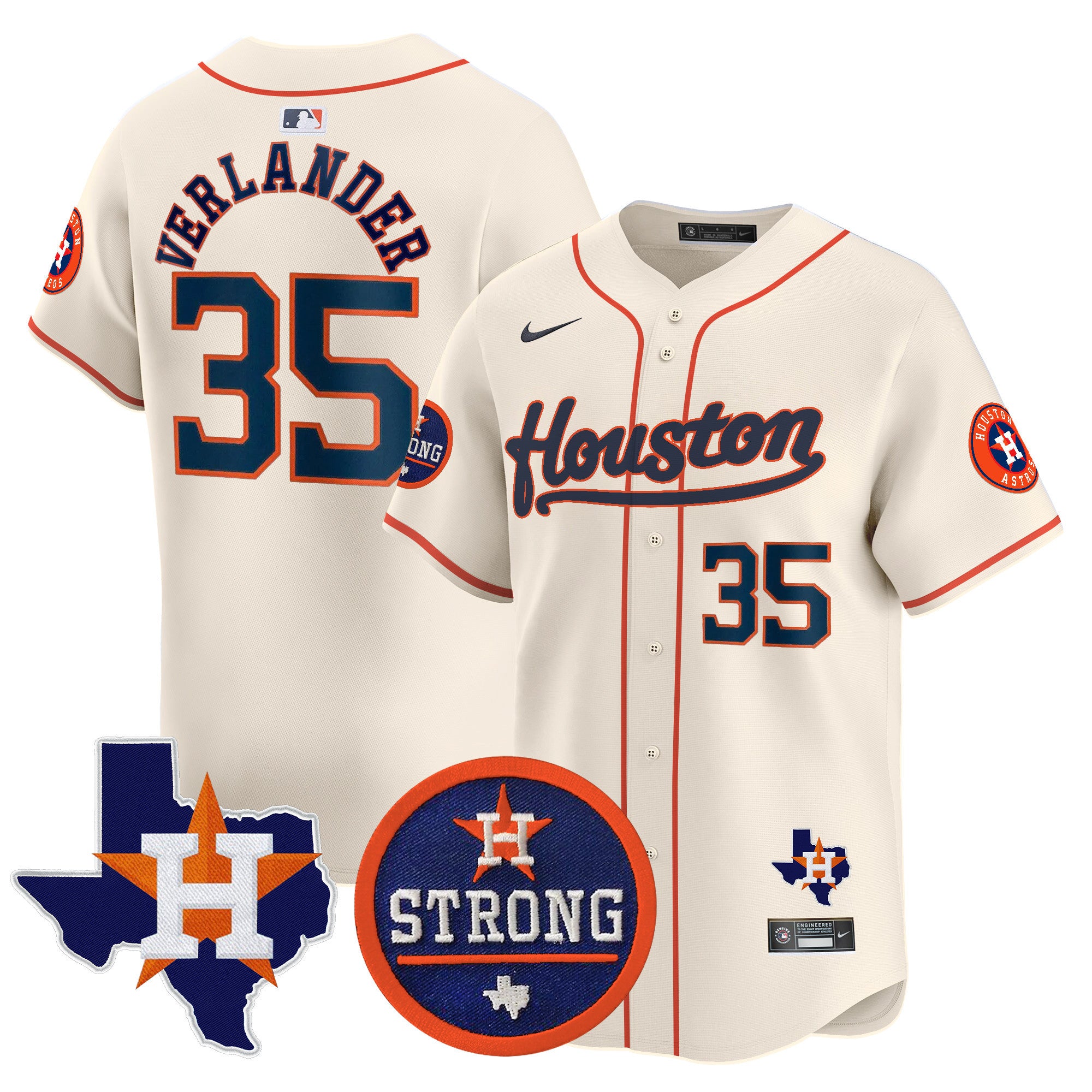 Men's Astros "Houston Strong" Patch Vapor Premier Limited Jersey - All Stitched - Cream, Justin Verlander