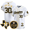 Men's Astros "Houston Strong" Patch Vapor Premier Limited Jersey - All Stitched - White Gold, Kyle Tucker