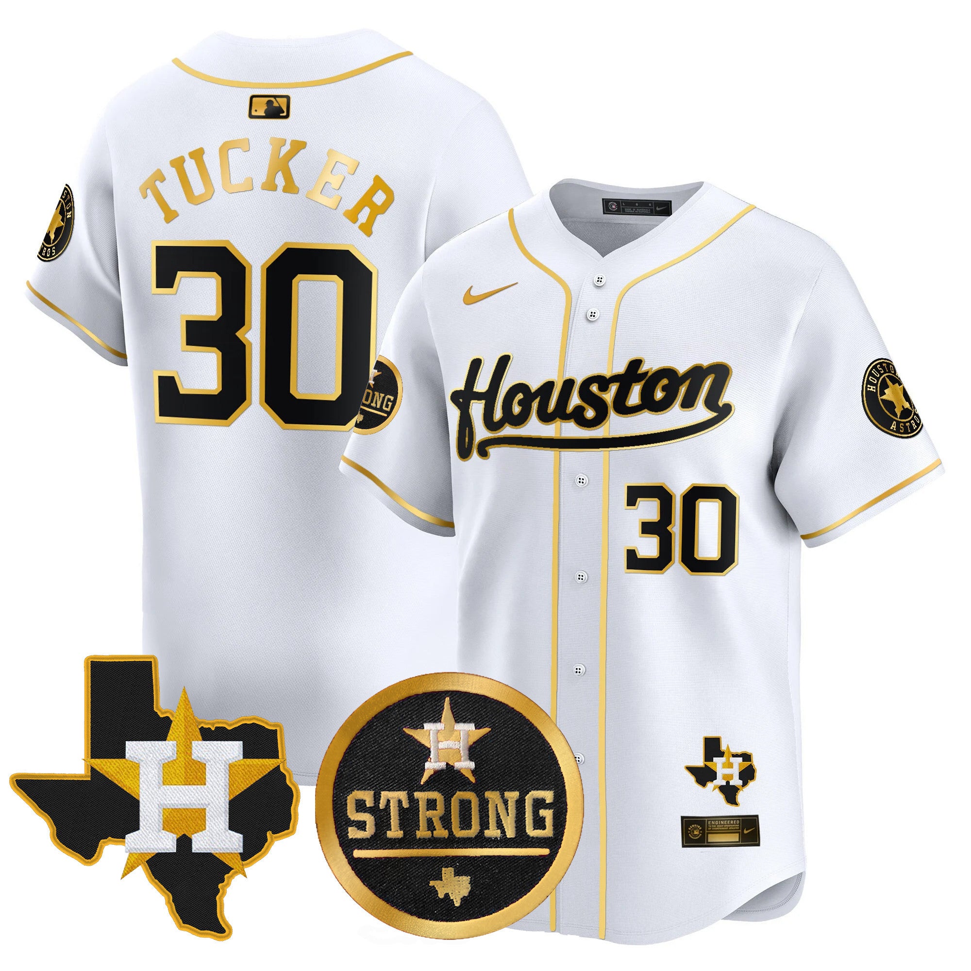 Men's Astros "Houston Strong" Patch Vapor Premier Limited Jersey - All Stitched - White Gold, Kyle Tucker