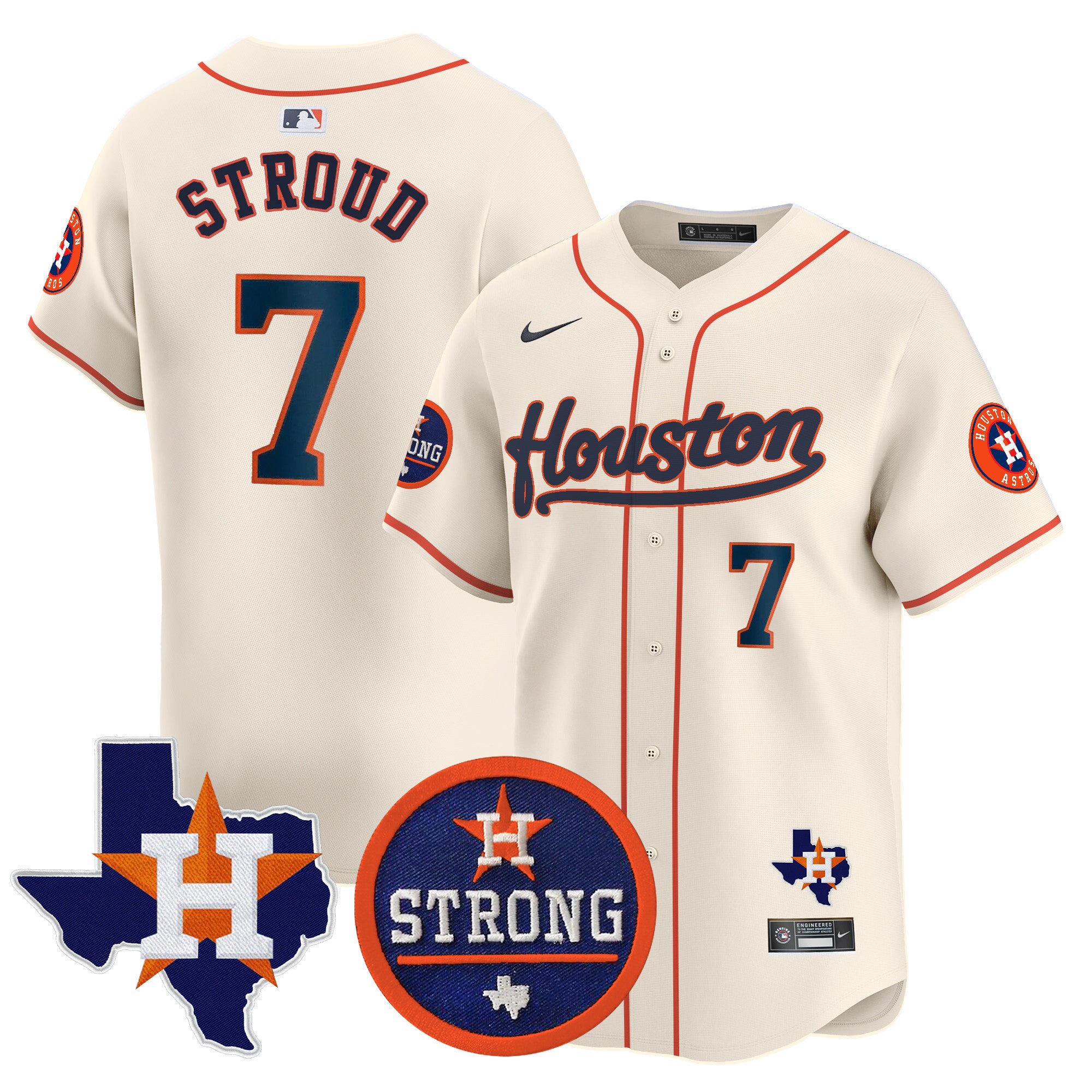 Men's Astros "Houston Strong" Patch Vapor Premier Limited Jersey - All Stitched - Cream, CJ Stroud