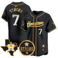 Men's Astros "Houston Strong" Patch Vapor Premier Limited Jersey - All Stitched - Black Gold, CJ Stroud