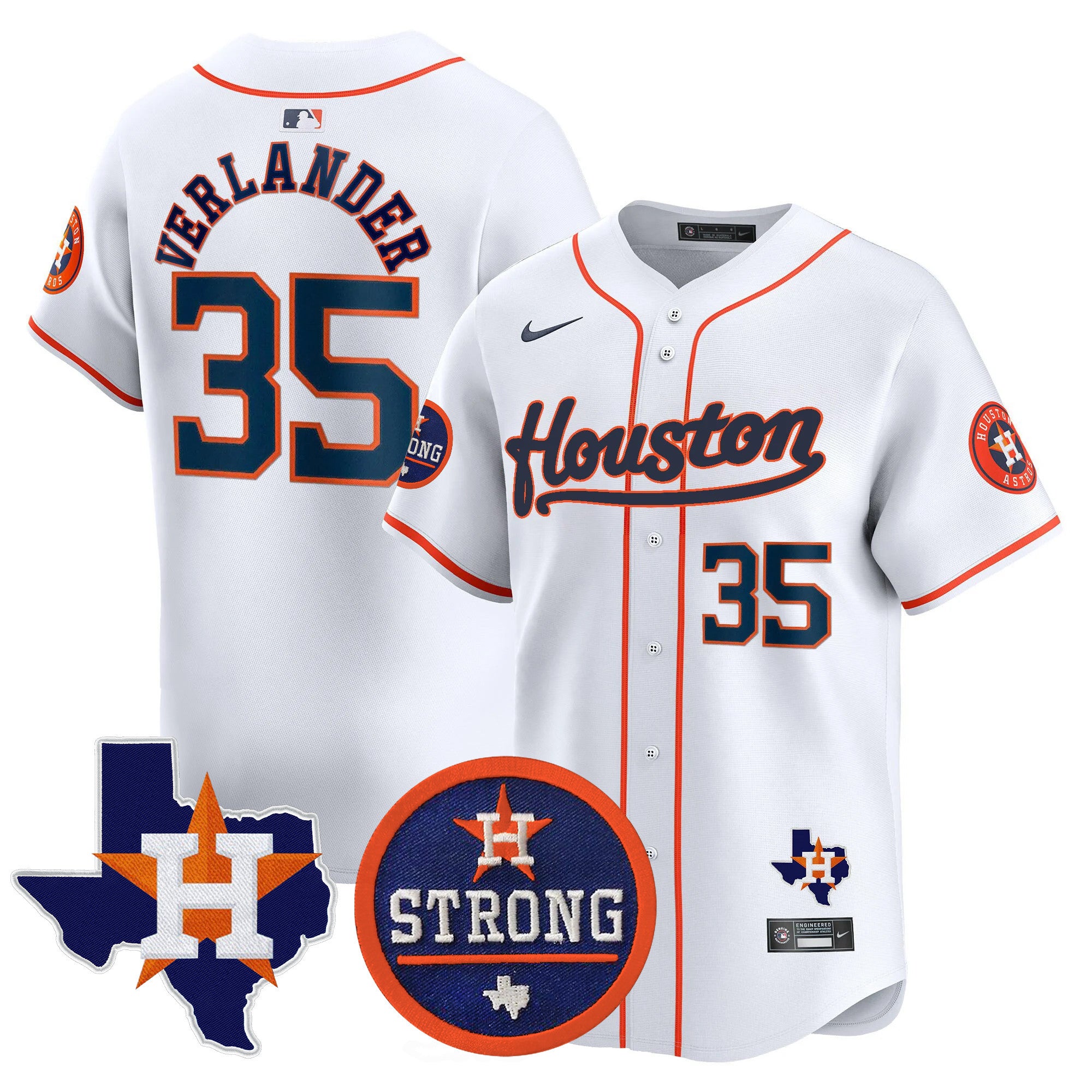 Men's Astros "Houston Strong" Patch Vapor Premier Limited Jersey - All Stitched - Home, Justin Verlander