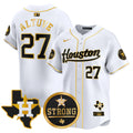Men's Astros "Houston Strong" Patch Vapor Premier Limited Jersey - All Stitched - White Gold, José Altuve