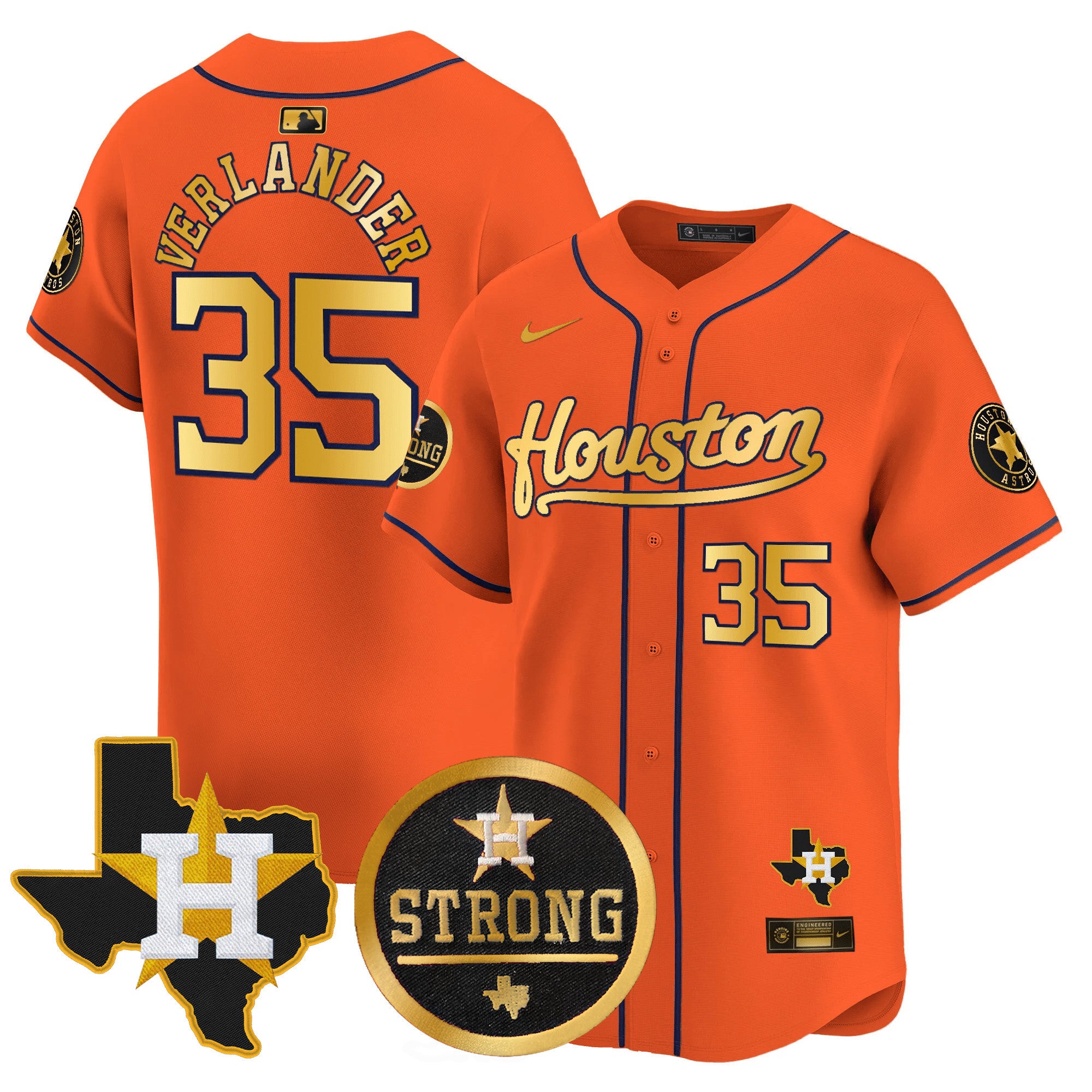 Men's Astros "Houston Strong" Patch Vapor Premier Limited Jersey - All Stitched - Orange Gold, Justin Verlander