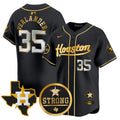 Men's Astros "Houston Strong" Patch Vapor Premier Limited Jersey - All Stitched - Black Gold, Justin Verlander