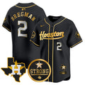 Men's Astros "Houston Strong" Patch Vapor Premier Limited Jersey - All Stitched - Black Gold, Alex Bregman