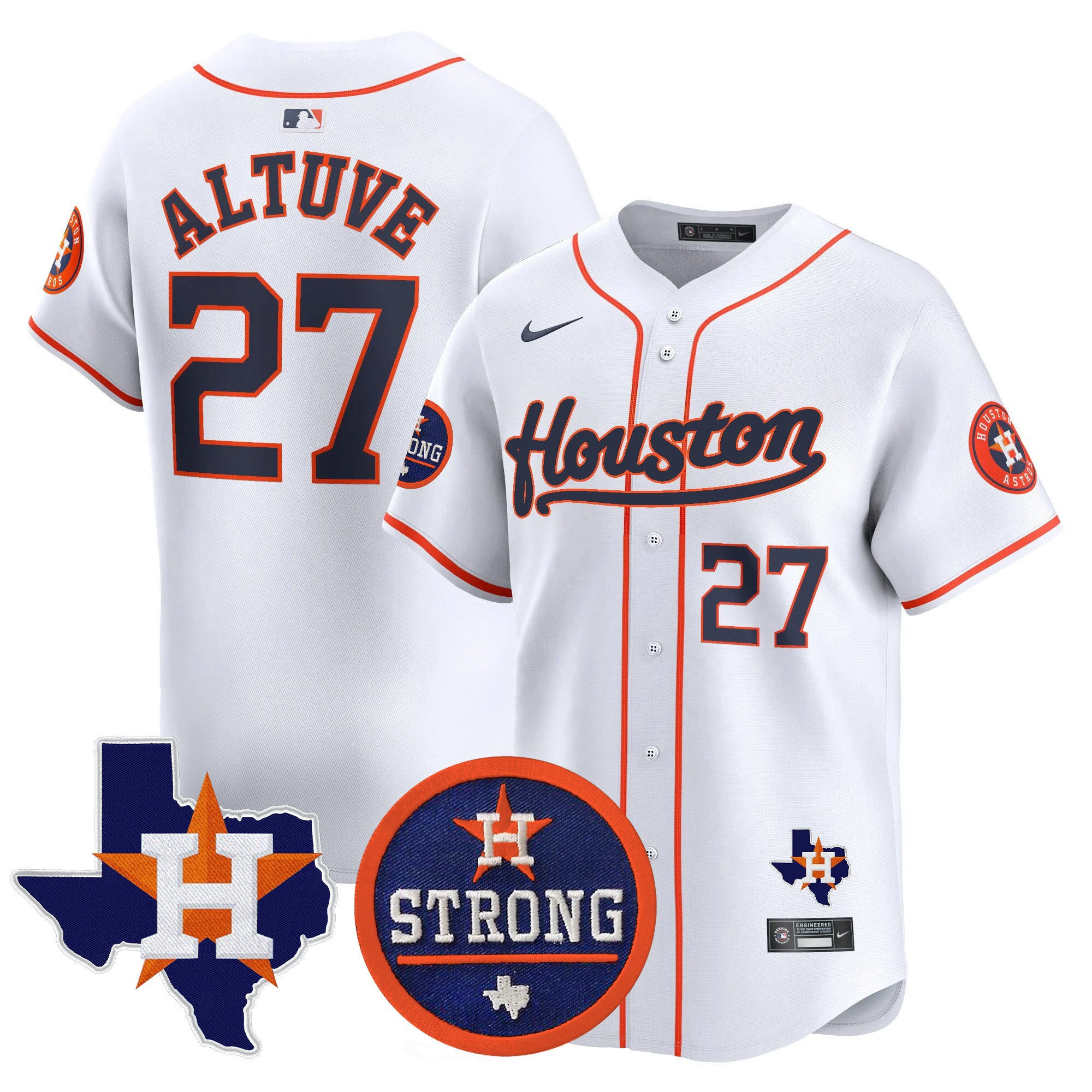 Men's Astros "Houston Strong" Patch Vapor Premier Limited Jersey - All Stitched - Home, José Altuve
