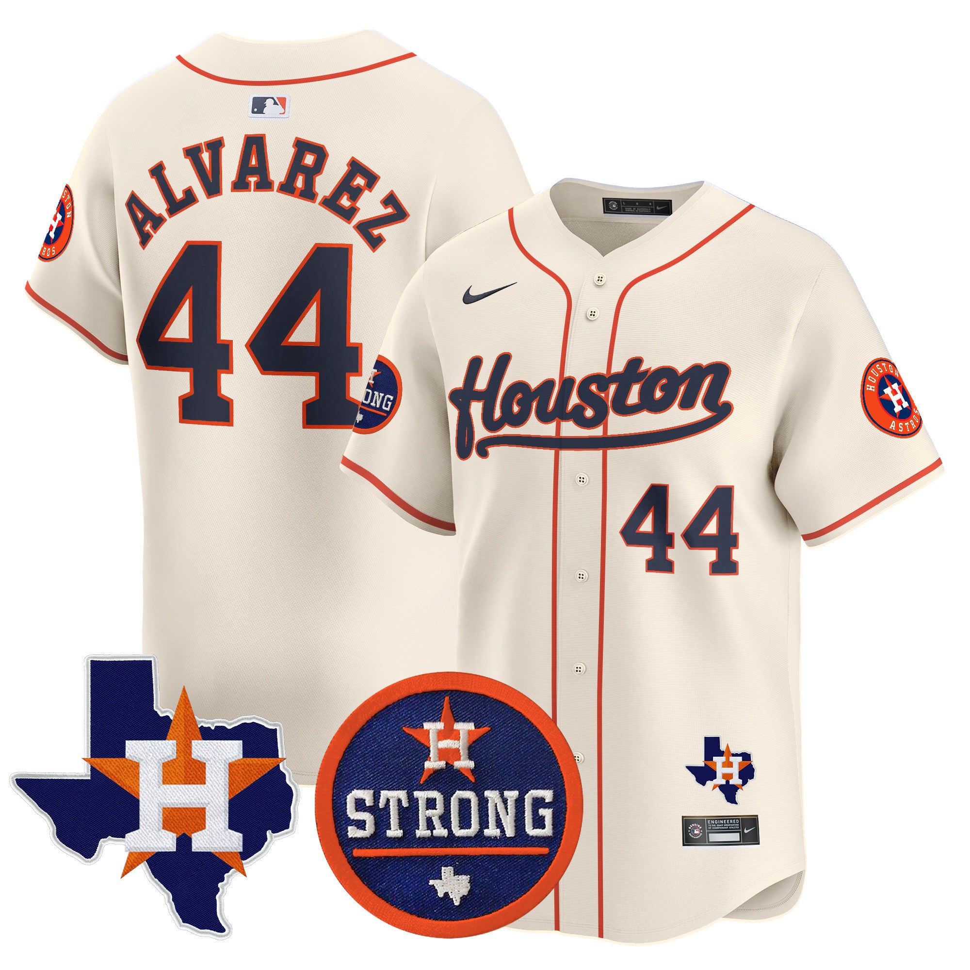 Men's Astros "Houston Strong" Patch Vapor Premier Limited Jersey - All Stitched - Cream, Yordan Álvarez