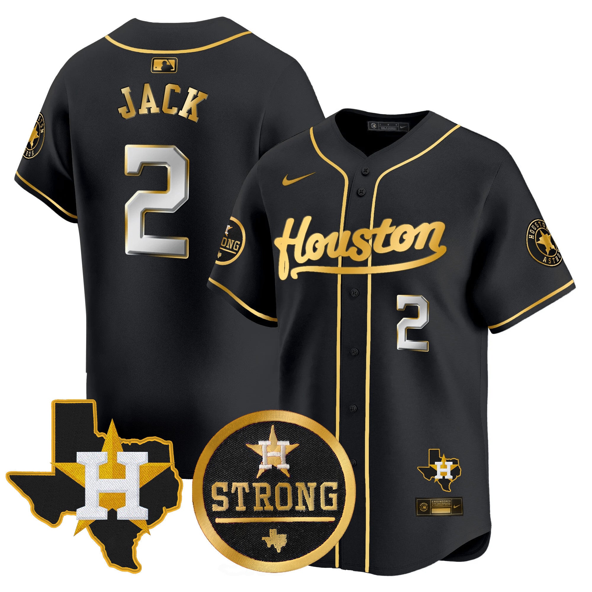 Men's Astros "Houston Strong" Patch Vapor Premier Limited Jersey - All Stitched - Black Gold, Travis Scott